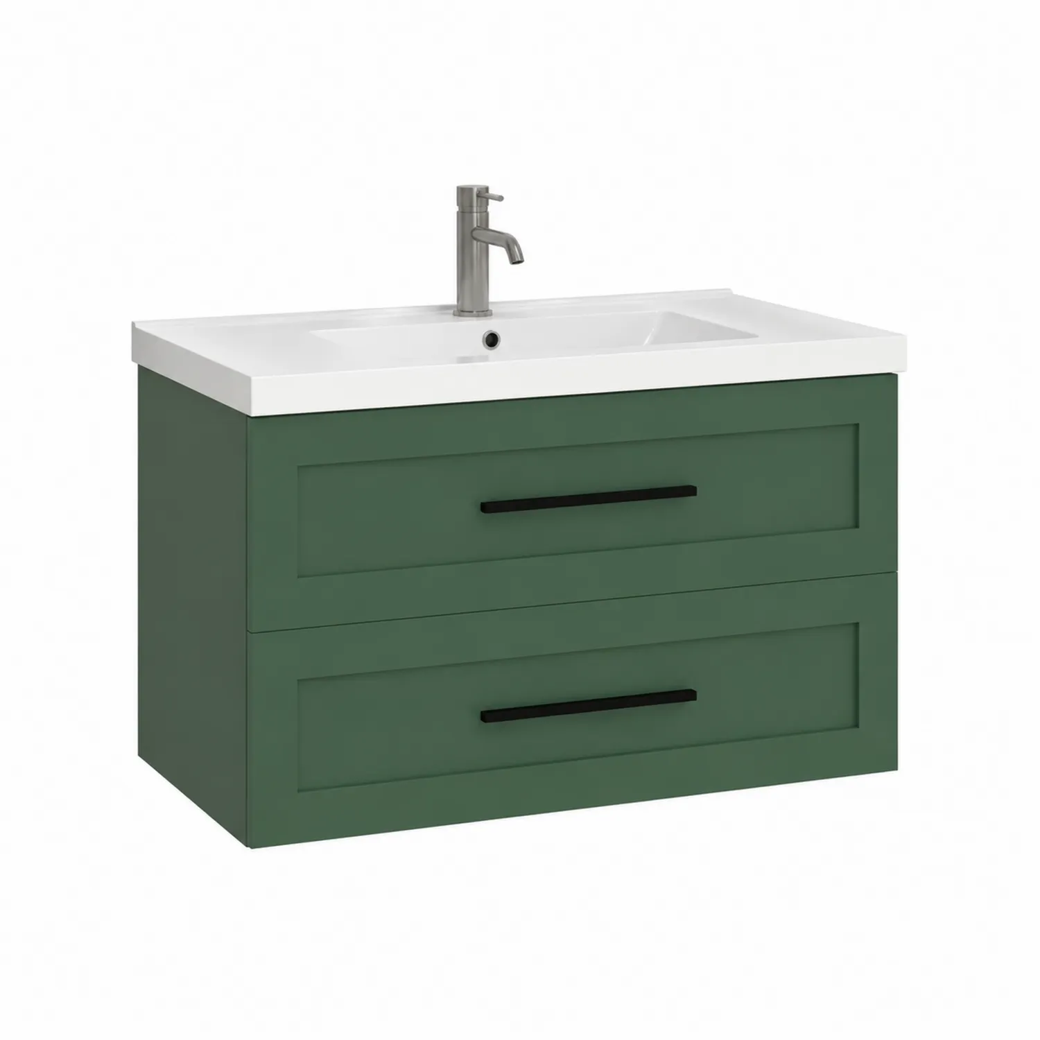 Mueble de baño verde con lavabo de cerámica y dos cajones 80x45x50cm