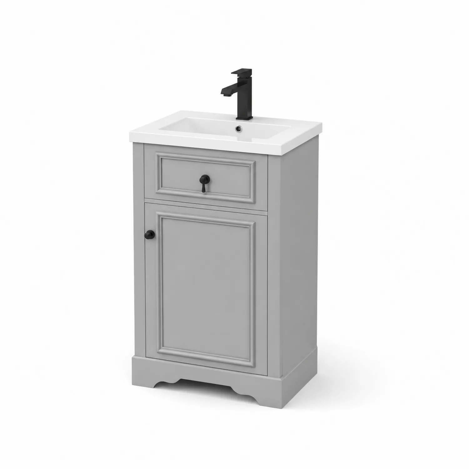 Armario de lavabo de MDF gris con lavabo de cerámica