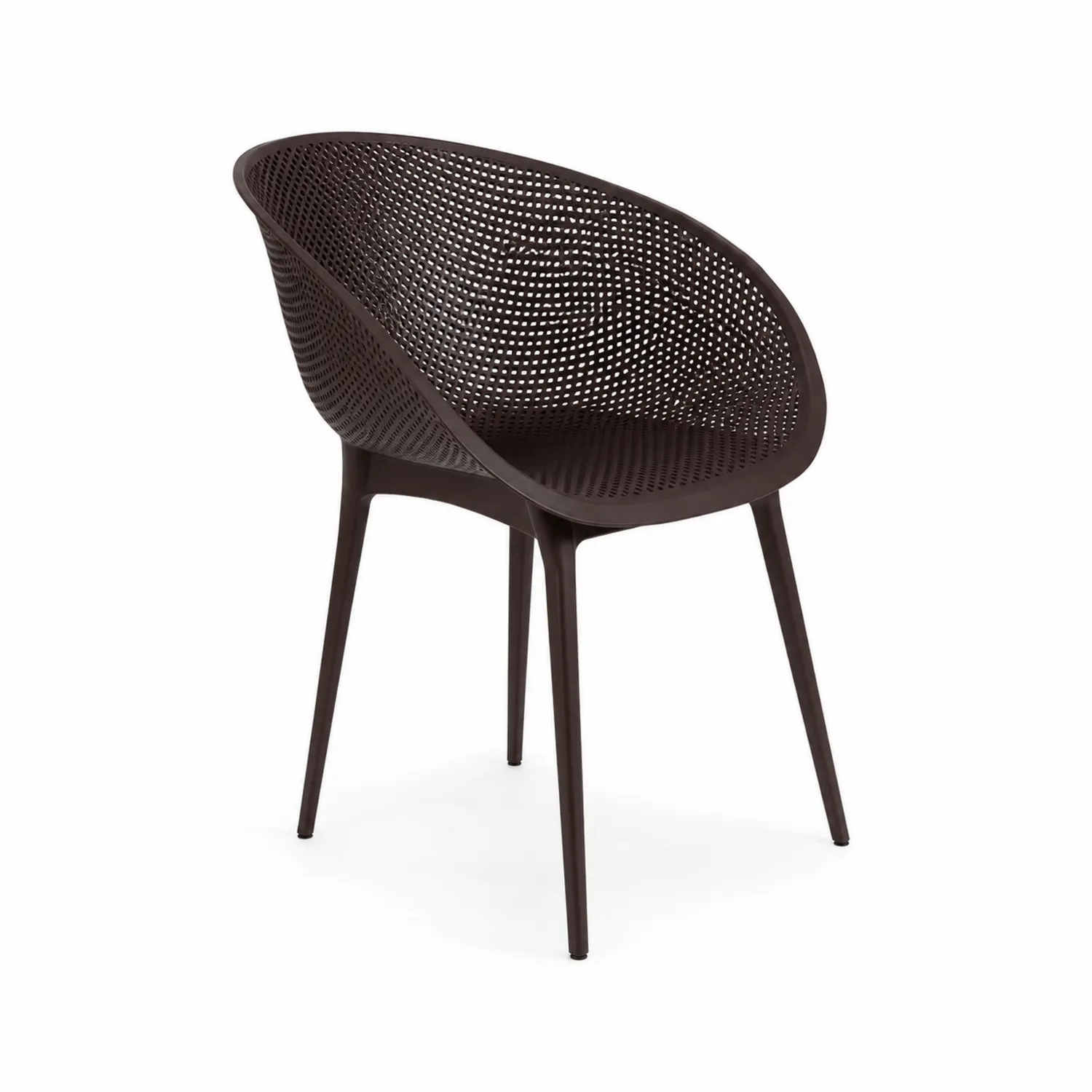 Silla de jardín de plástico marrón con diseño perforado
