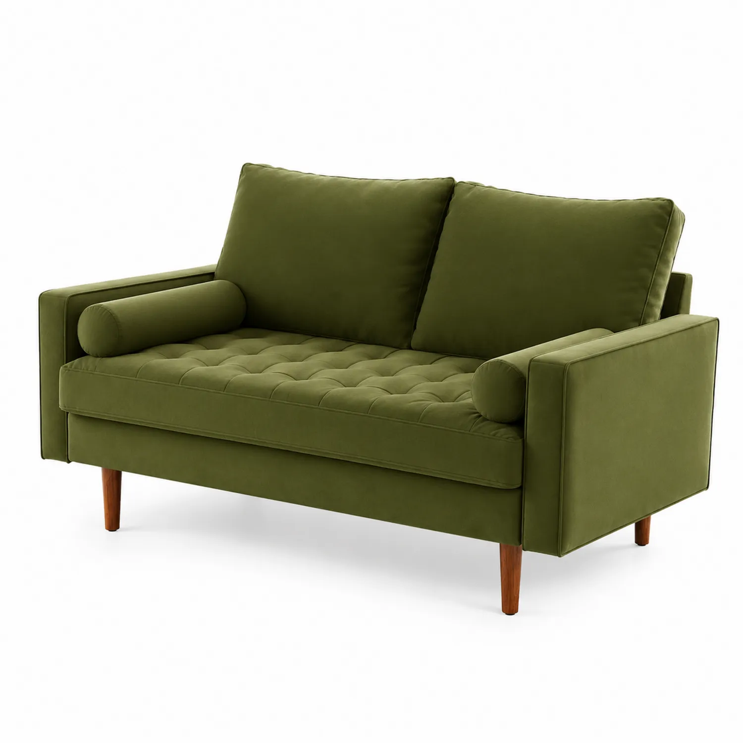 Sofá de Terciopelo Verde con Patas de Madera