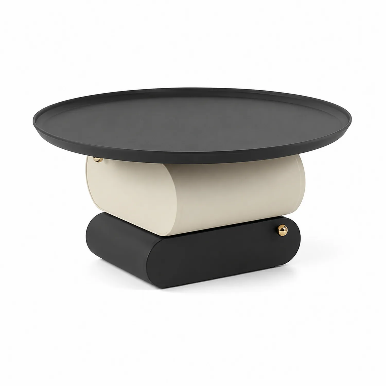 Mesa de café de metal negro y beige 60 cm