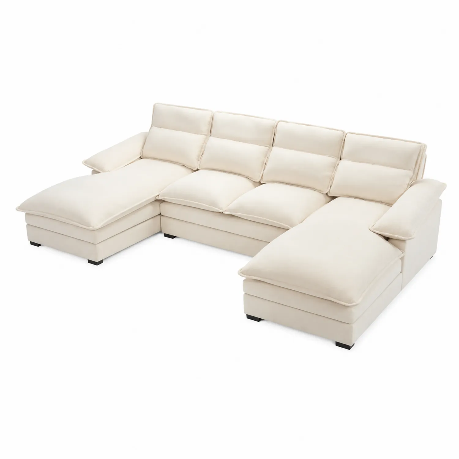 Sofá en L de microfibra beige con chaise longue y cojines