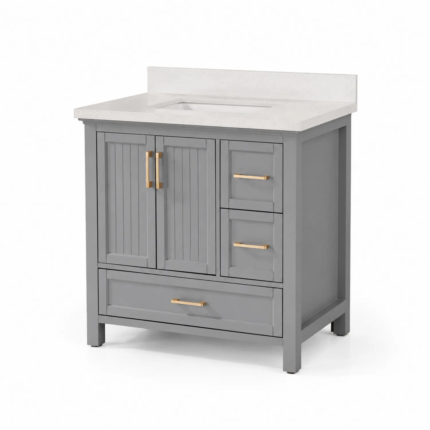Armario de baño gris con encimera de cuarzo