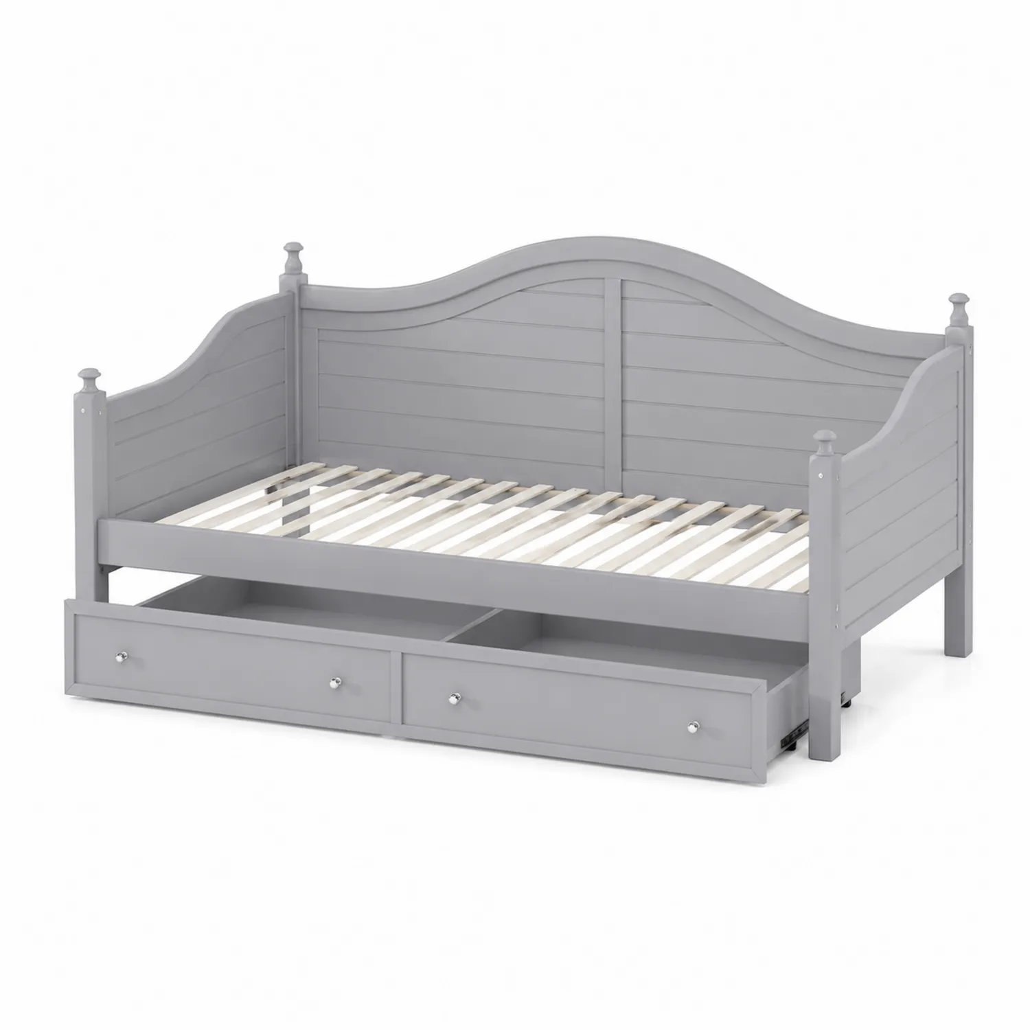 Cama de madera gris con cajones de almacenamiento 200x90 cm