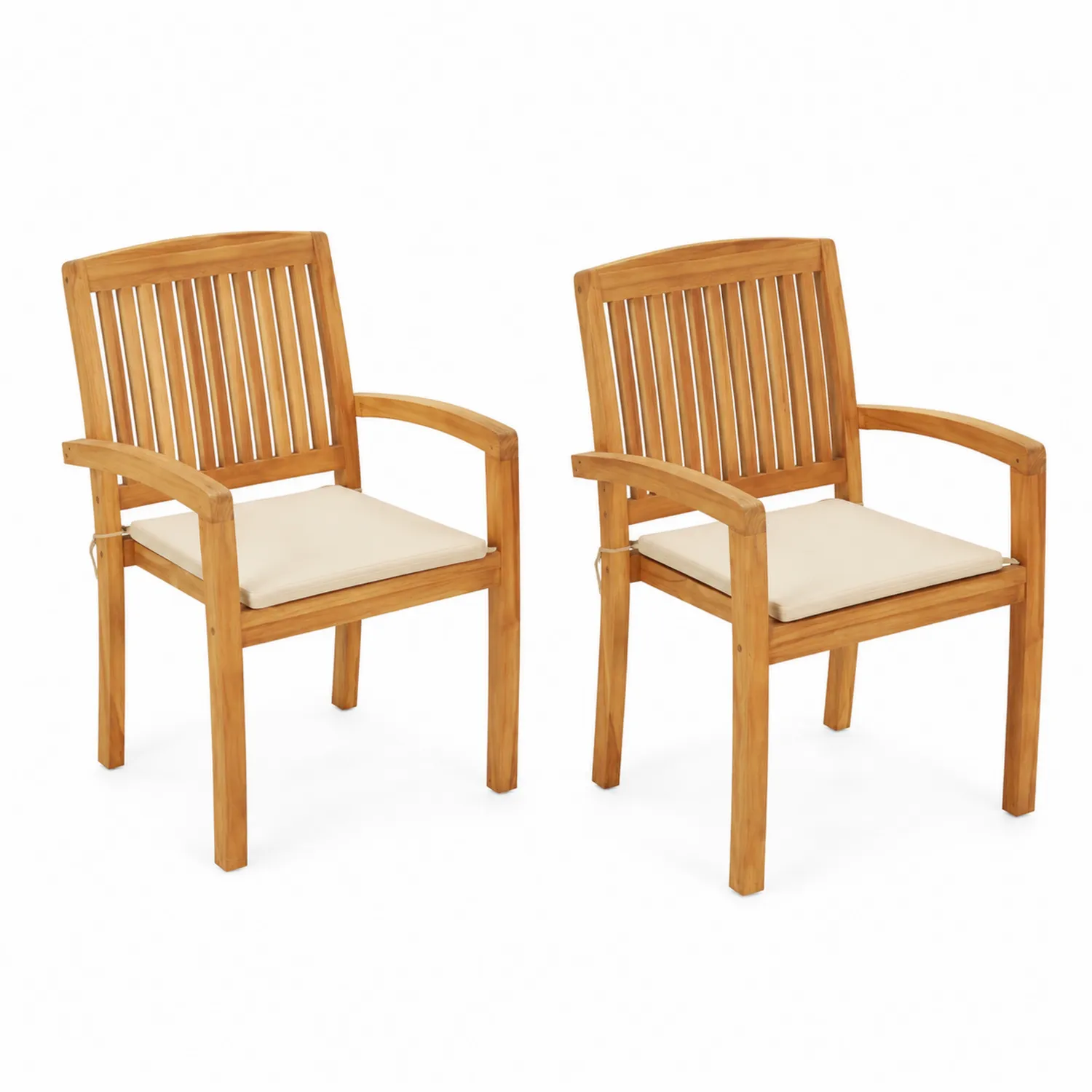 Sillas de Teca para Exterior con Cojín Crema, Set de 2