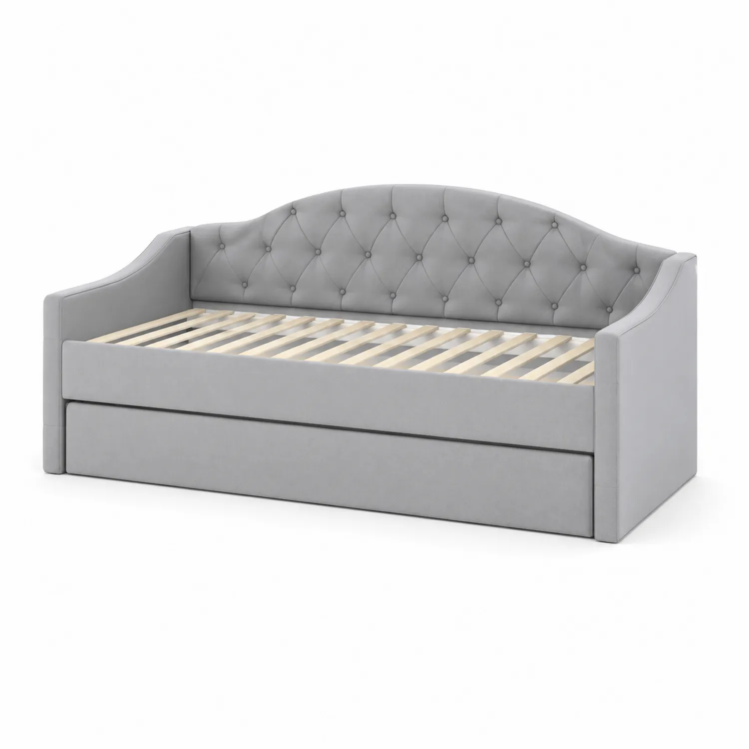 Sofá cama de madera y poliéster gris con cajón 200x90 cm