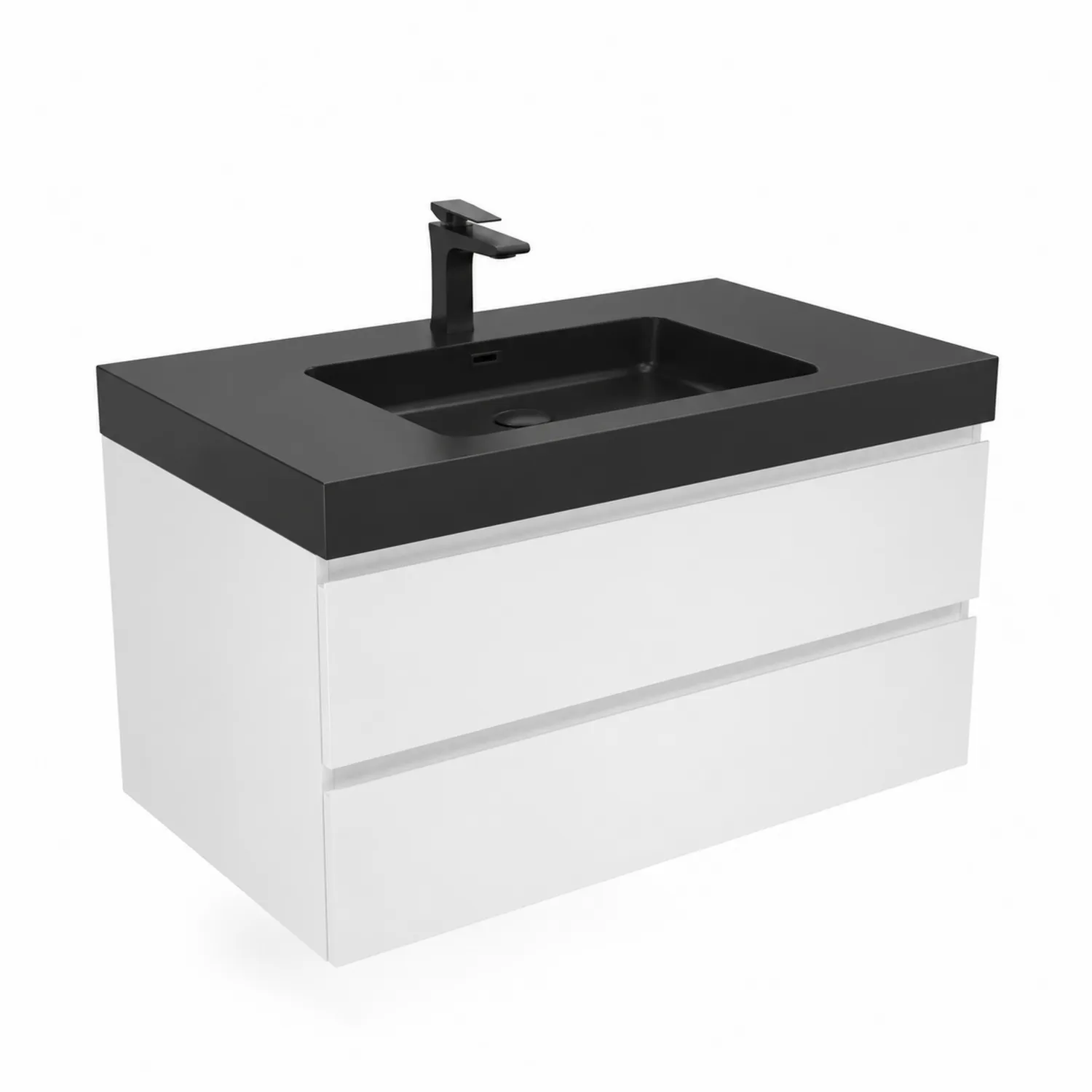 Lavabo con mueble suspendido de MDF y cerámica 100x50x55 cm Blanco/Negro