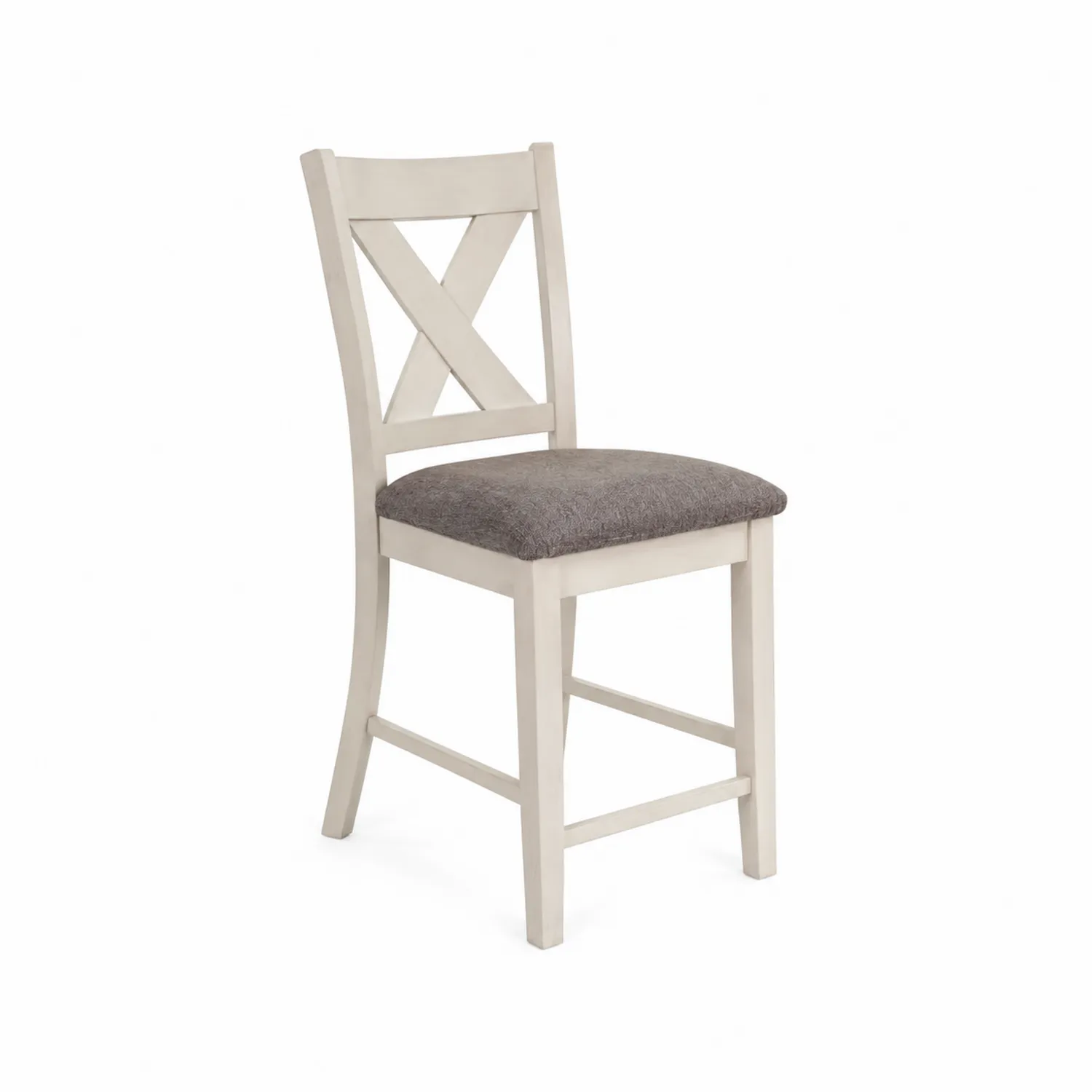 Silla de comedor de madera blanca con asiento de poliéster gris