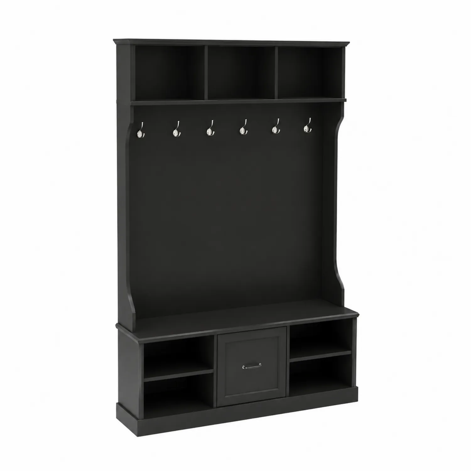 Perchero de Madera con Estantes y Ganchos Negro 180x100x35 cm