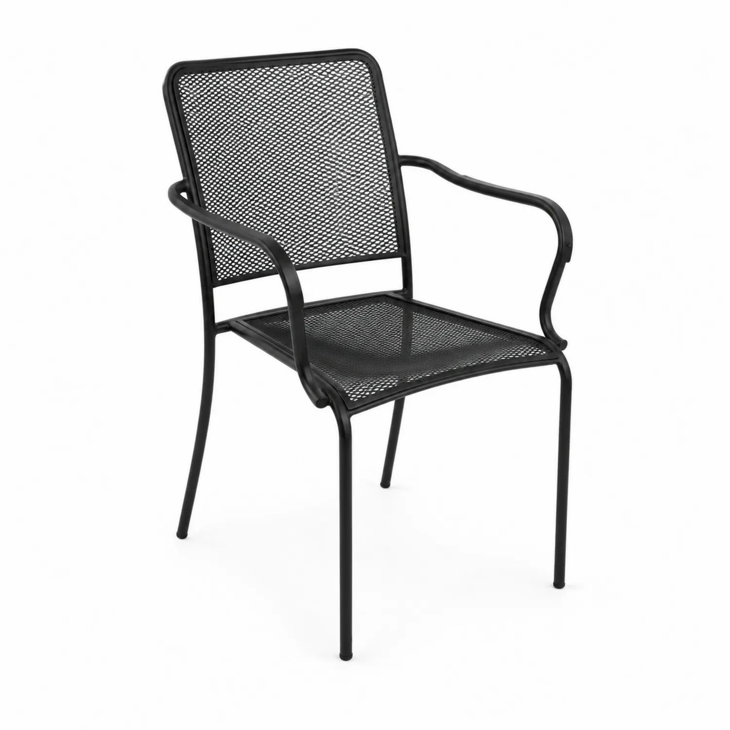 Silla de metal negro para exteriores apilable