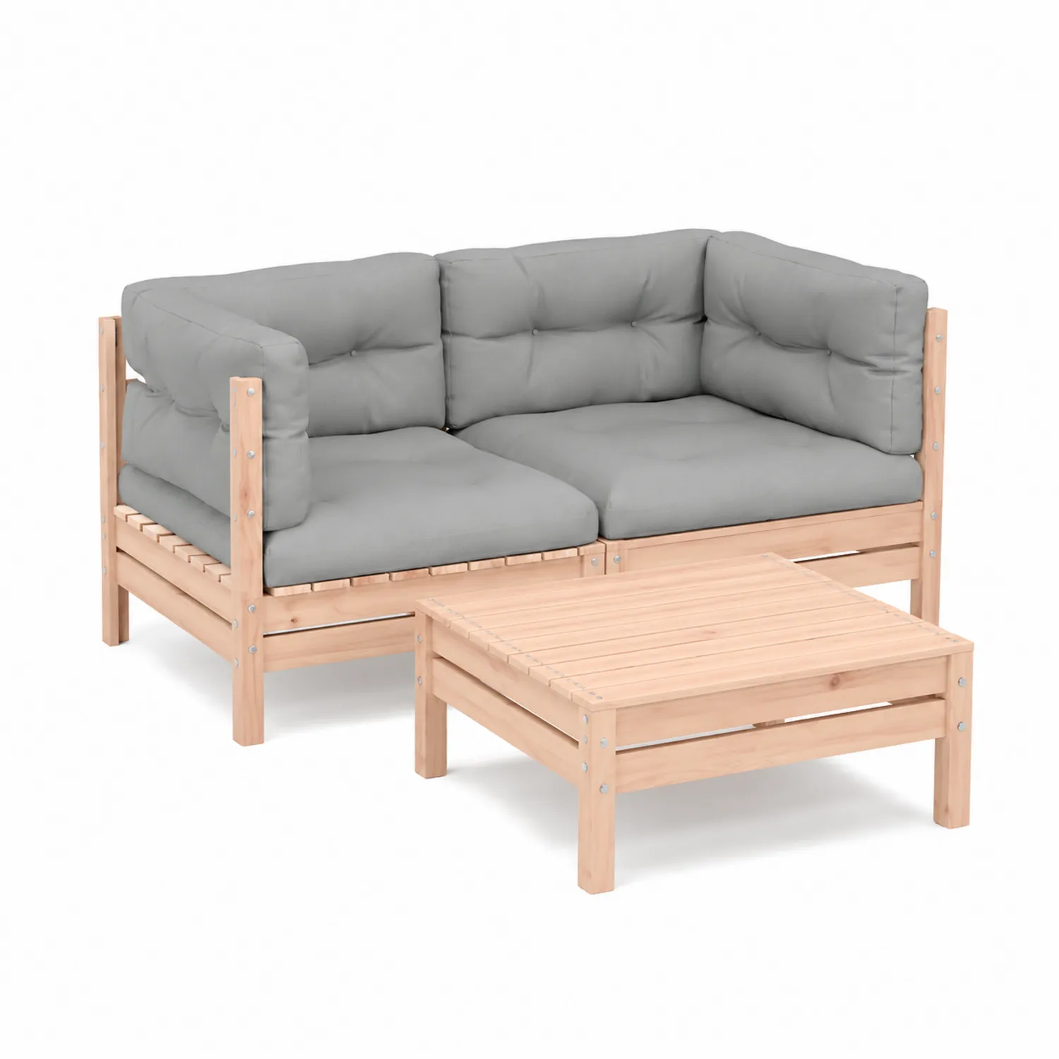 Conjunto de Sofá Esquinero de Madera con Cojines de Poliéster Grises
