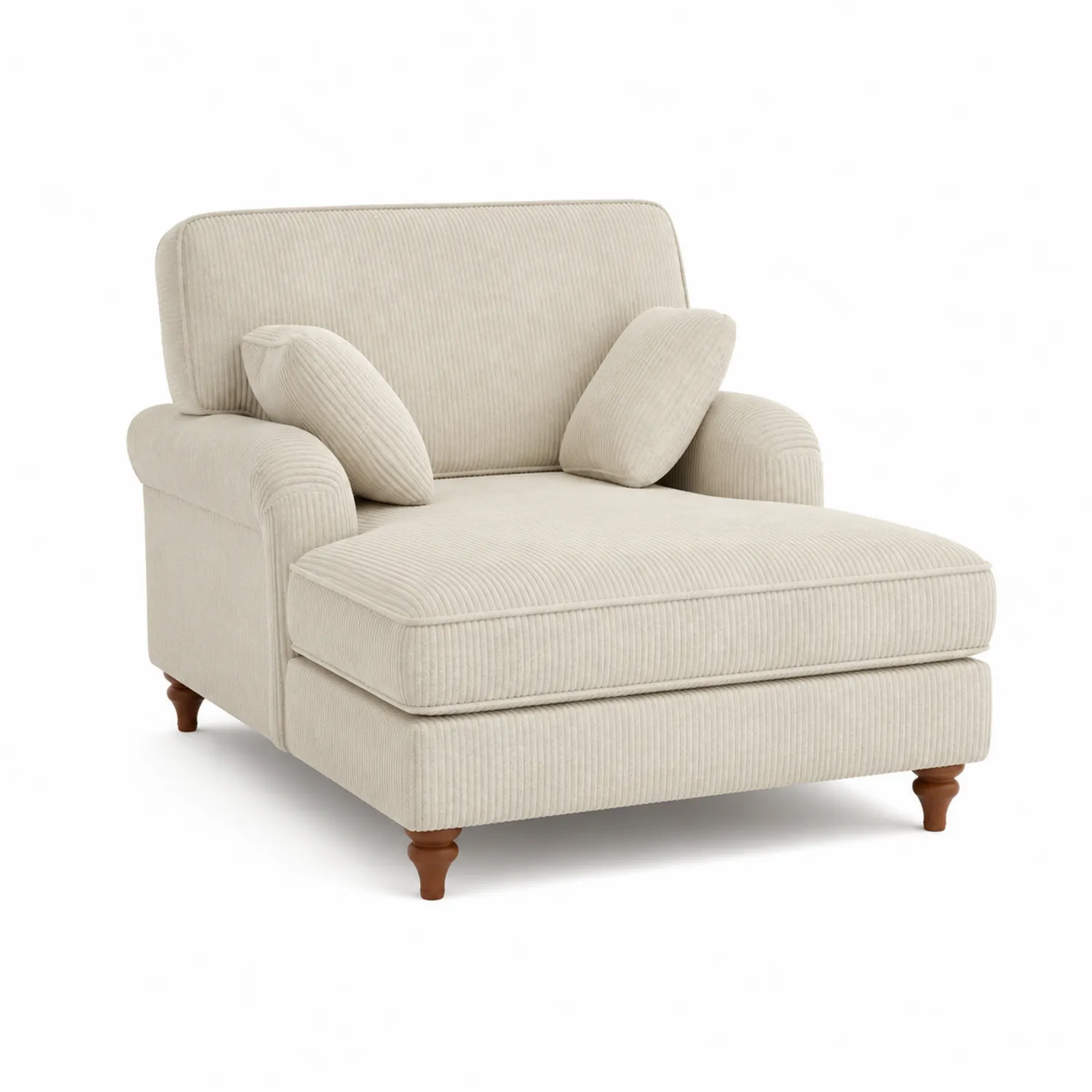 Sofá Chaise Longue Beige de Pana con Patas de Madera