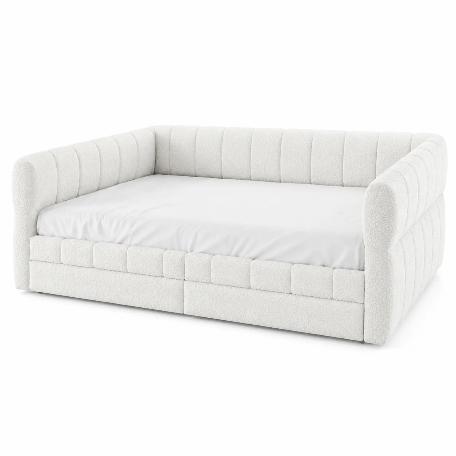 Cama diurna tapizada de poliéster blanco 200x90x70 cm