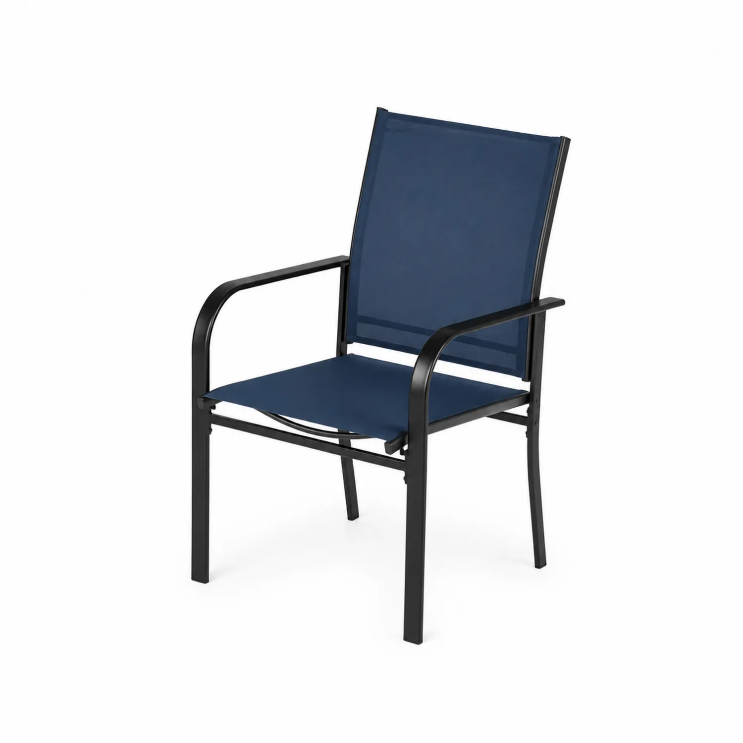 Silla de jardín de acero con malla azul