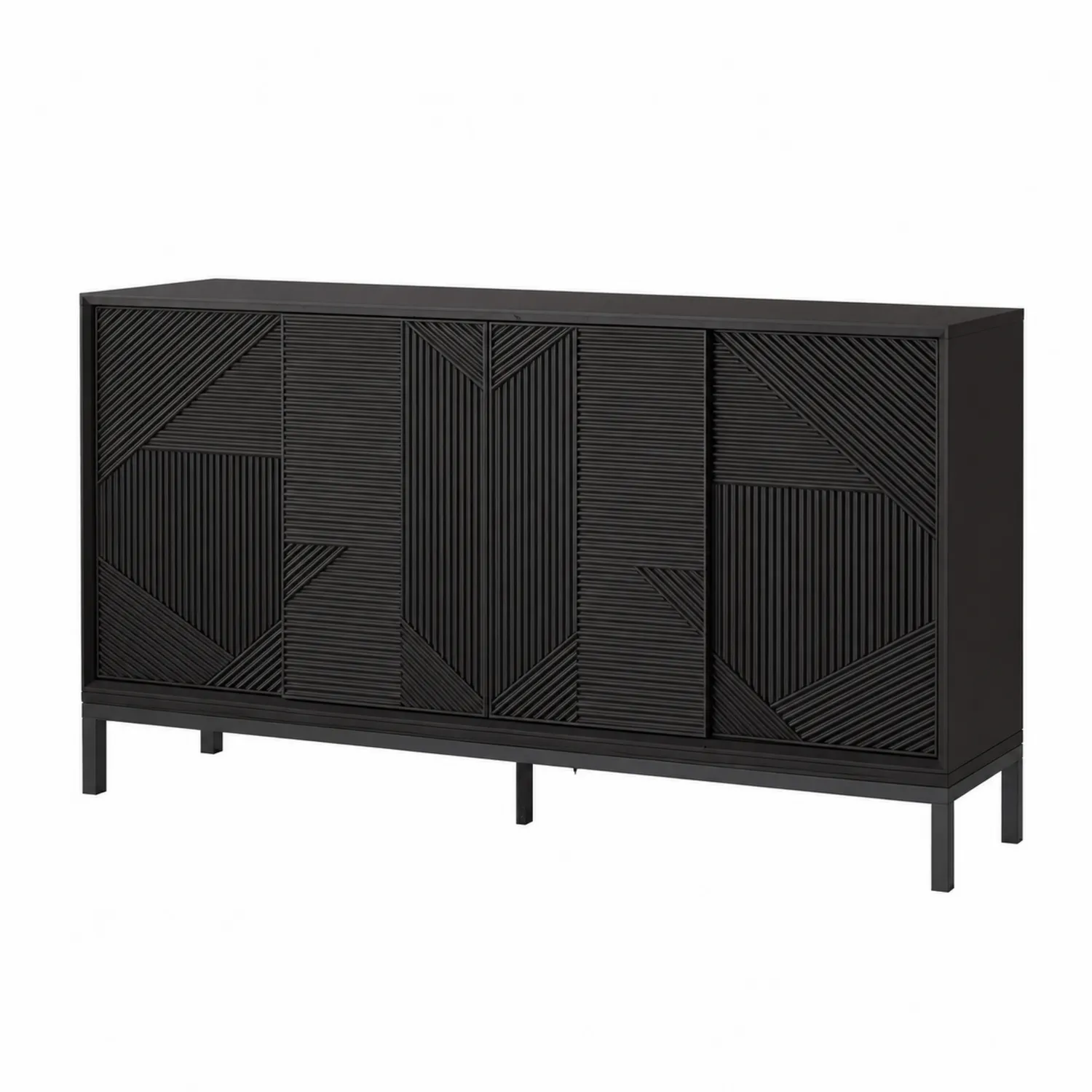 Aparador de MDF Negro con Diseño Geométrico 150cm x 40cm x 90cm