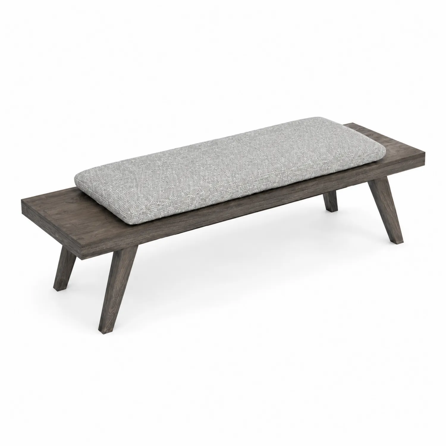 Banco de madera con cojín de tela gris