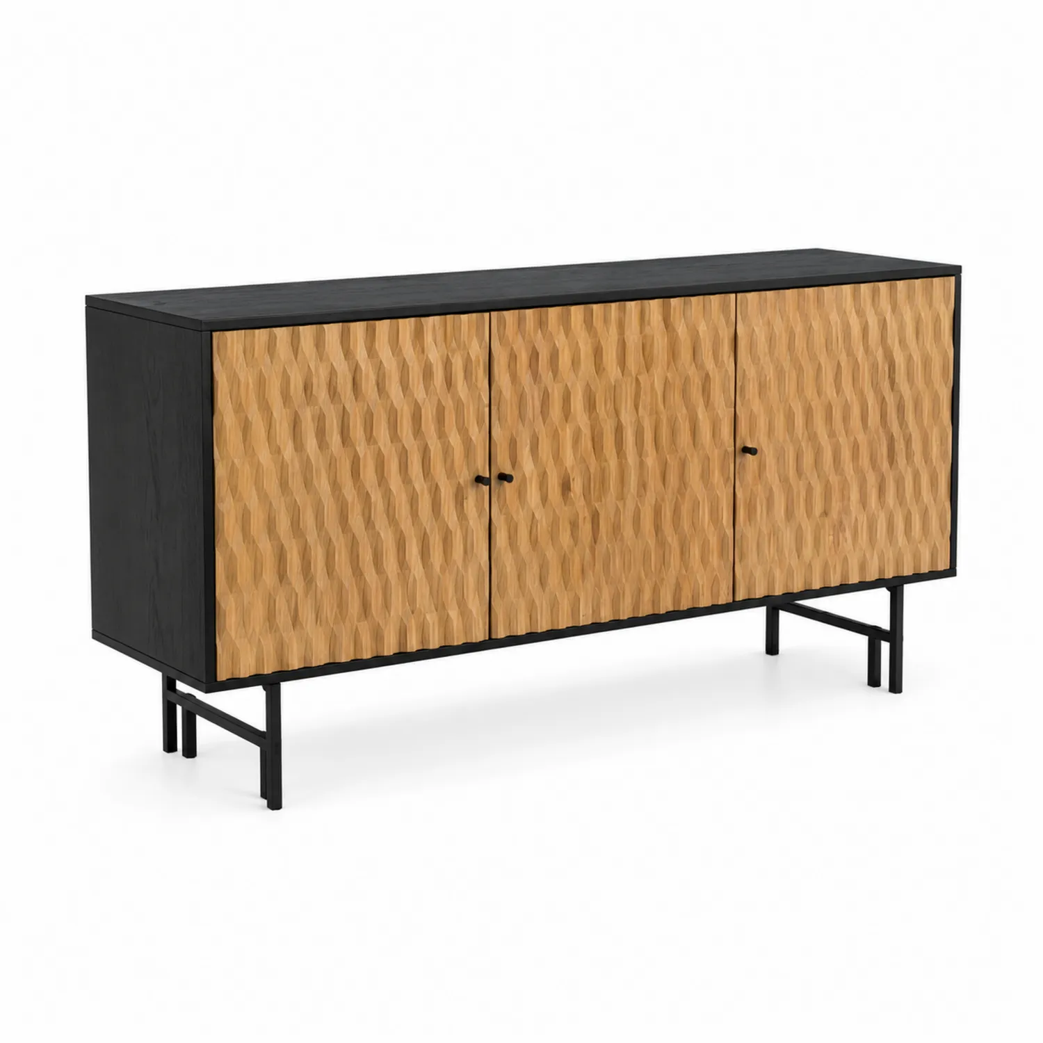 Aparador de Madera de Abedul y Metal Negro 160x40x80 cm