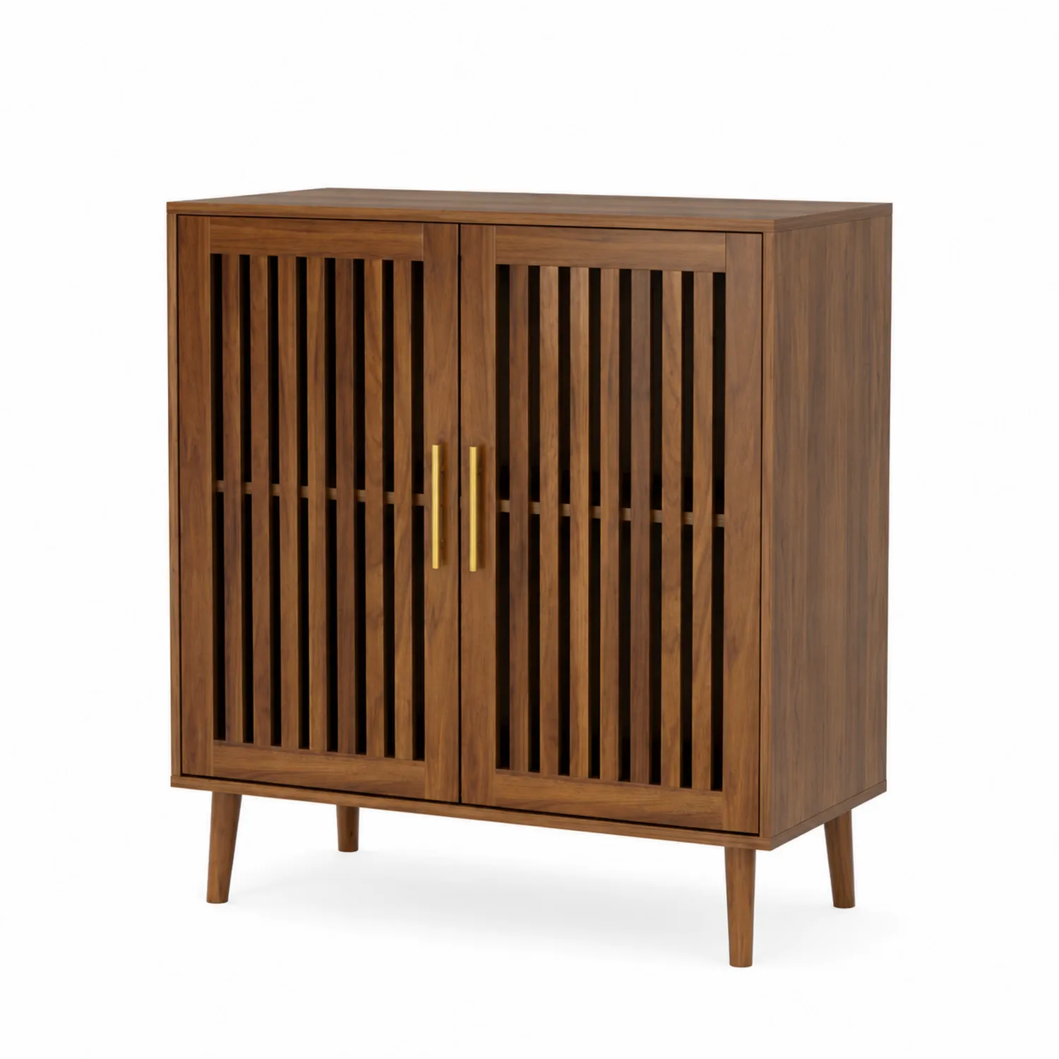 Aparador de Madera Maciza de Nogal con Puertas de Listones