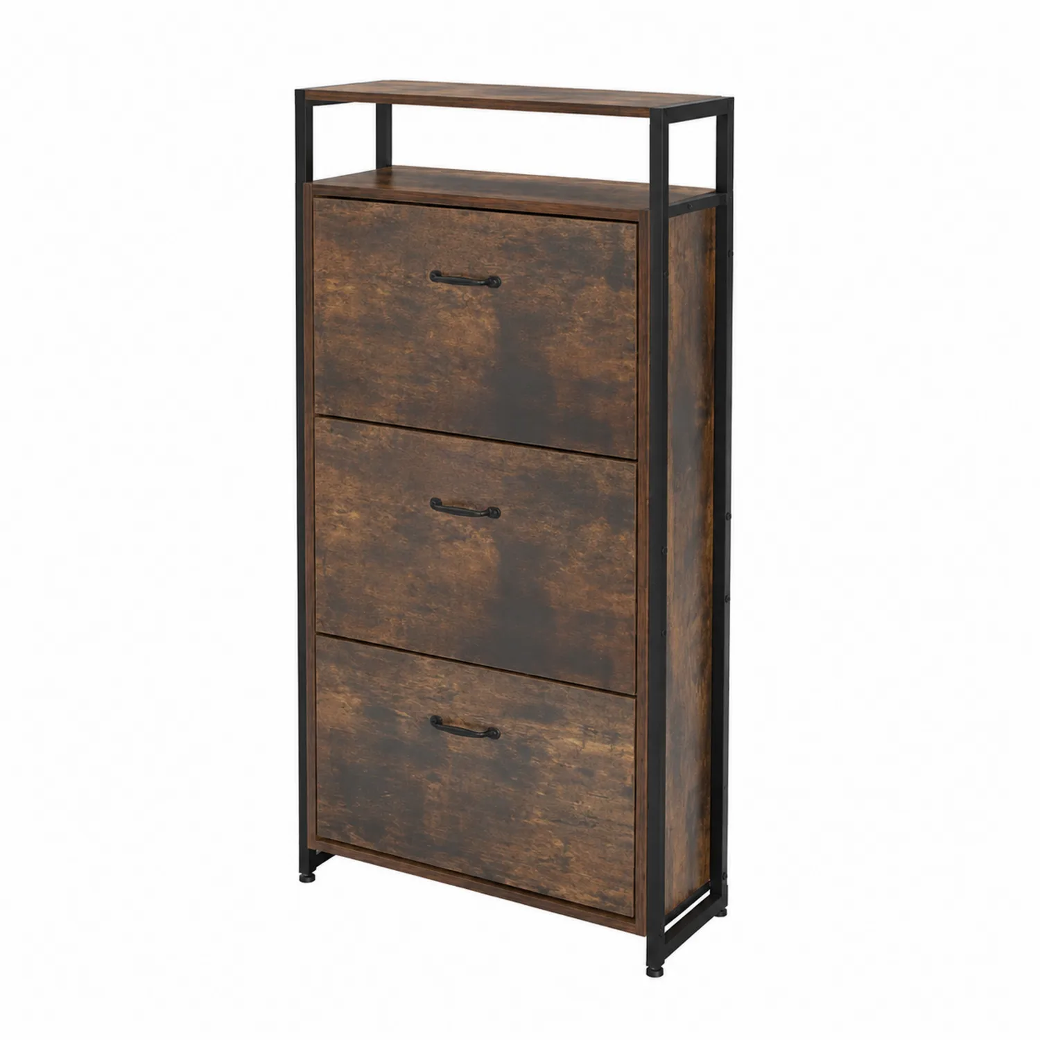 Zapatero de Madera y Metal con Tres Puertas Abatibles Marrón 55x30x105 cm