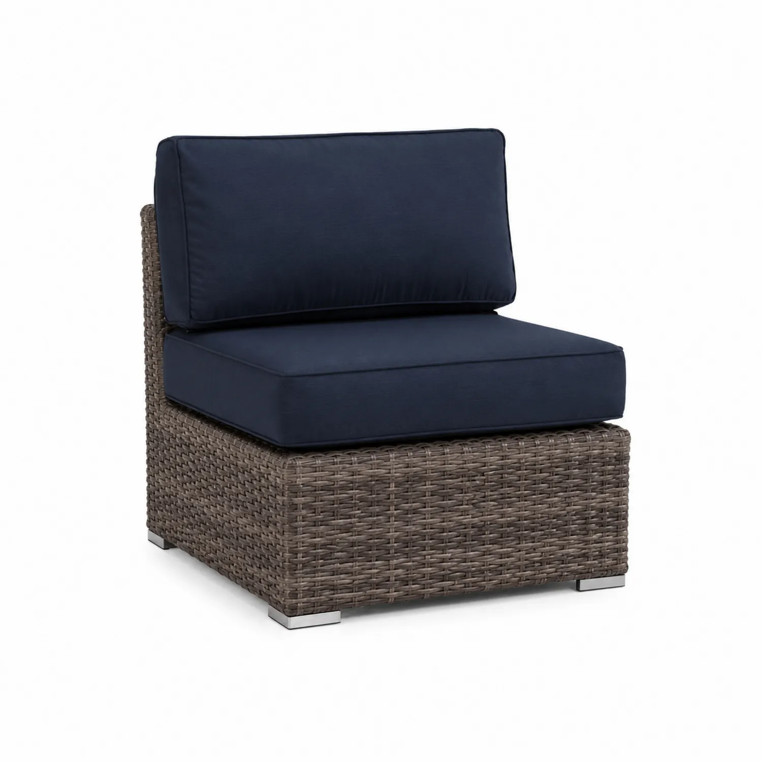 Silla club de ratán sintético con cojines de poliéster azul marino