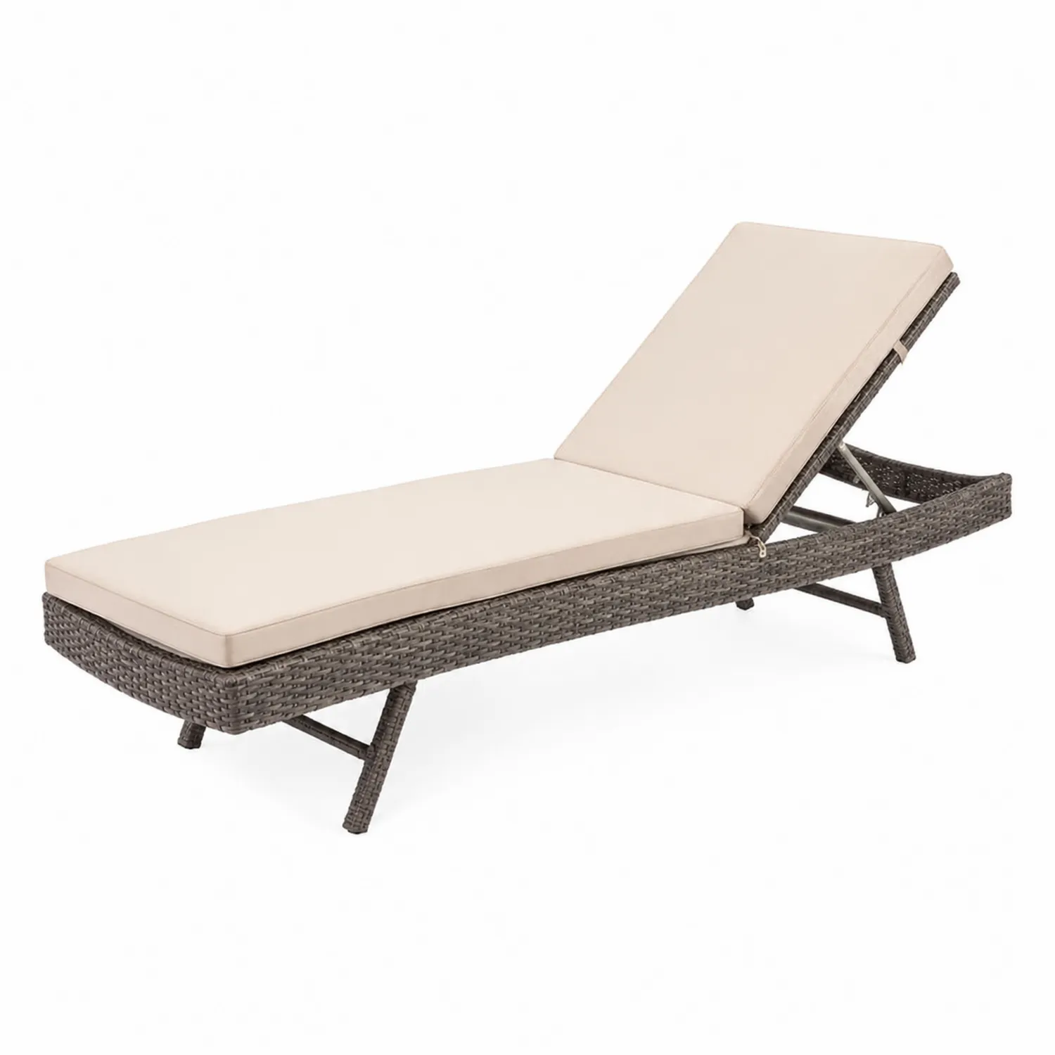 Tumbona de Ratán Sintético Marrón con Cojín Beige