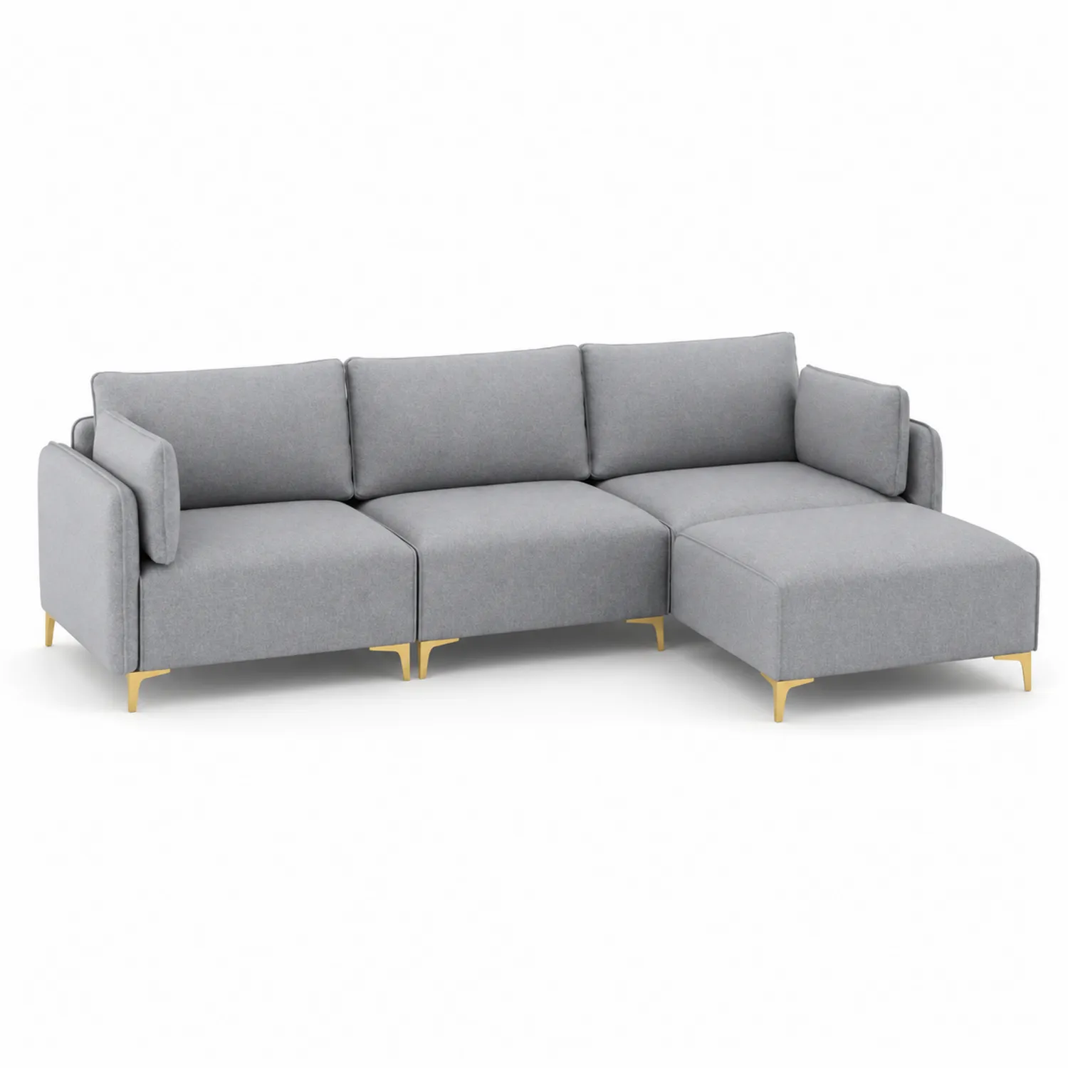 Sofá modular en L de tela gris con patas de metal 270x152x82 cm