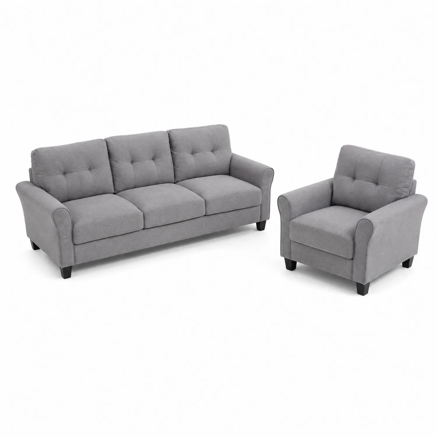 Conjunto de Sofá y Sillón Tela Gris