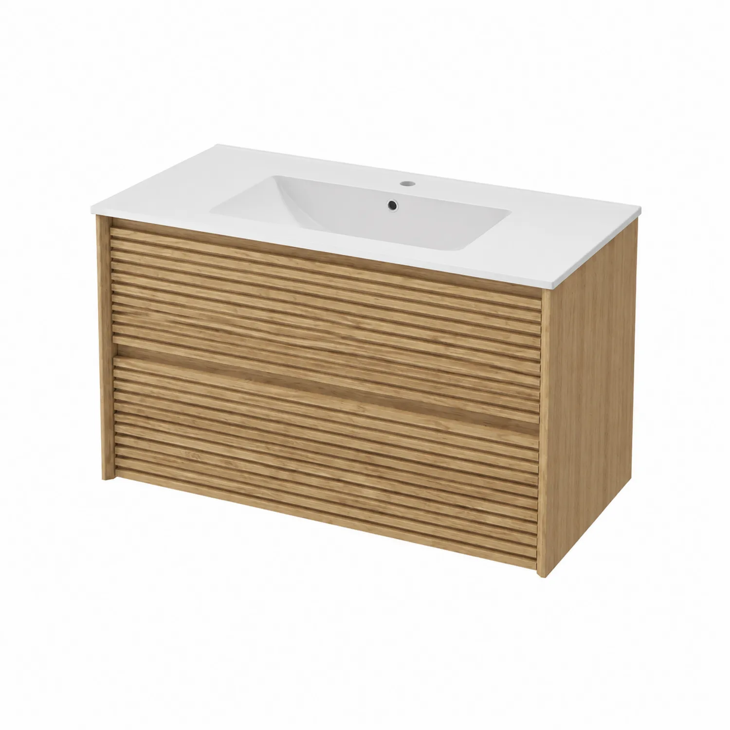 Mueble de baño de madera con lavabo de cerámica