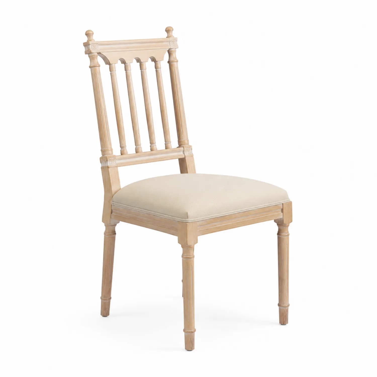 Silla de Madera Maciza con Asiento de Poliéster Beige