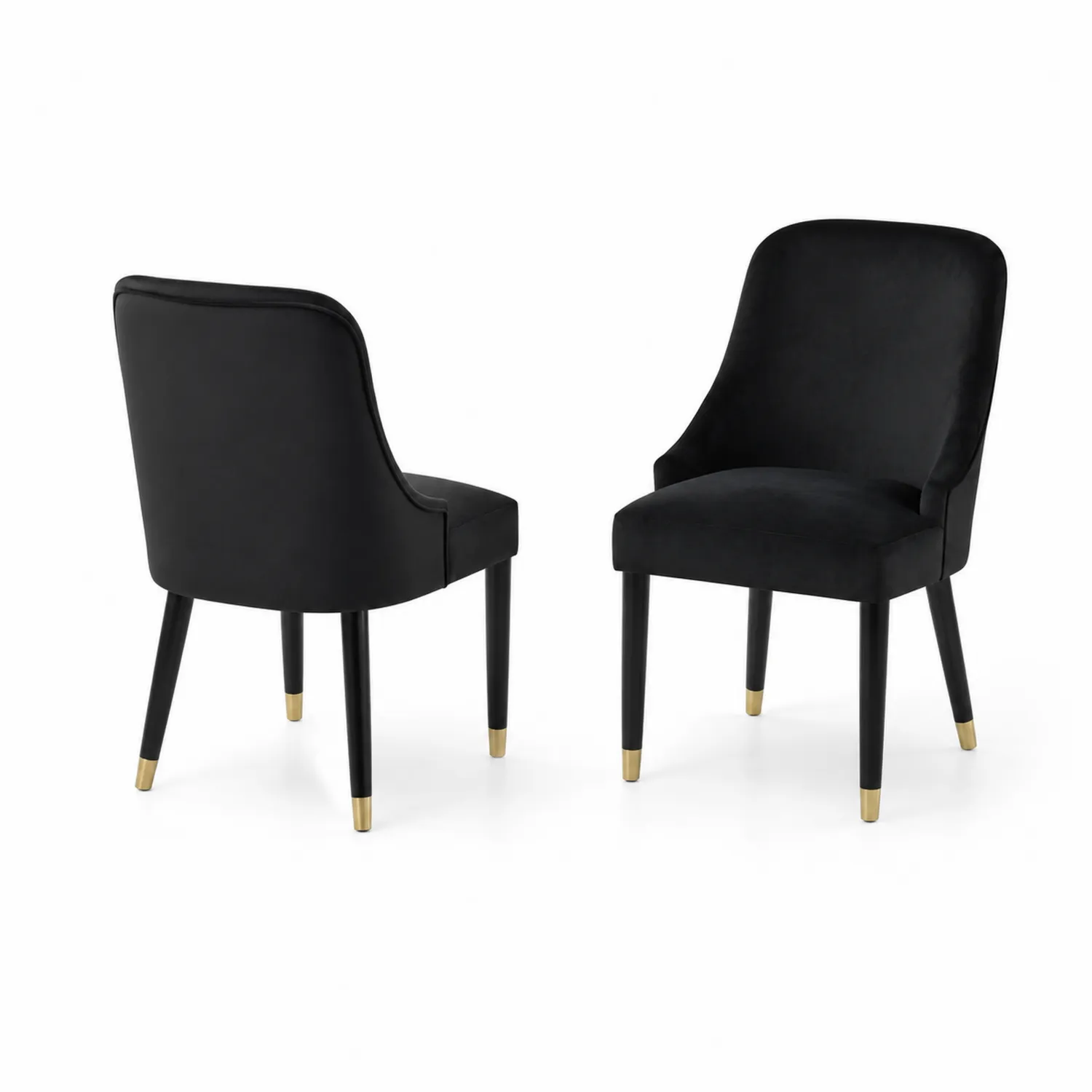 Juego de 2 sillas de comedor de terciopelo negro con patas de madera