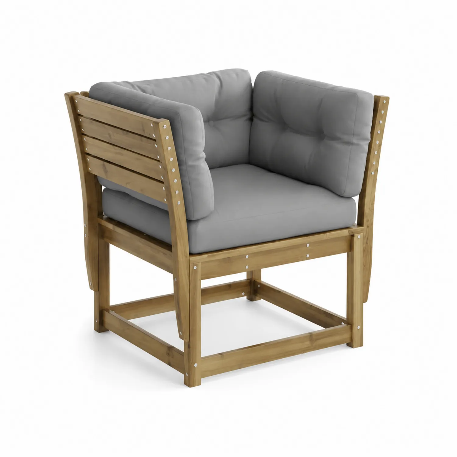 Silla de madera de acacia para exterior con cojines de poliéster gris
