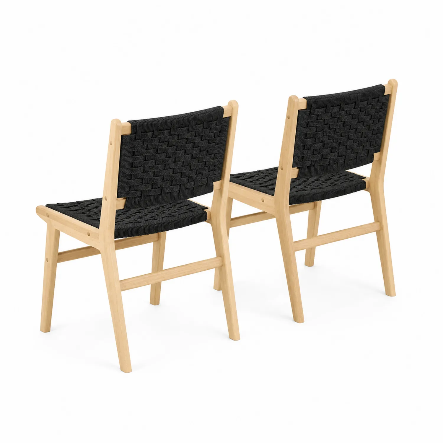 Lot de 2 chaises en bois et corde tressée noire