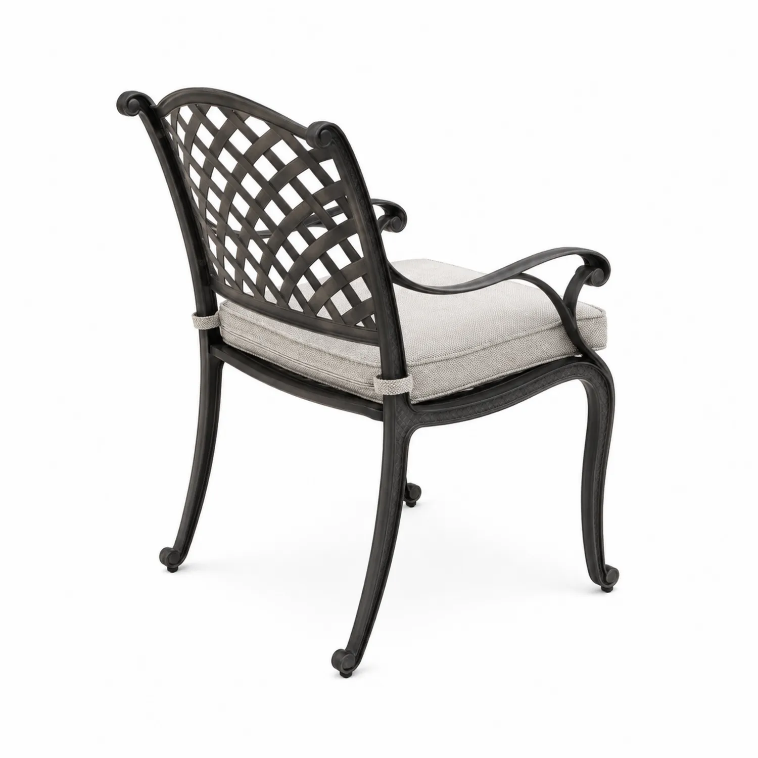 Chaise de jardin en métal noir avec coussin en tissu gris