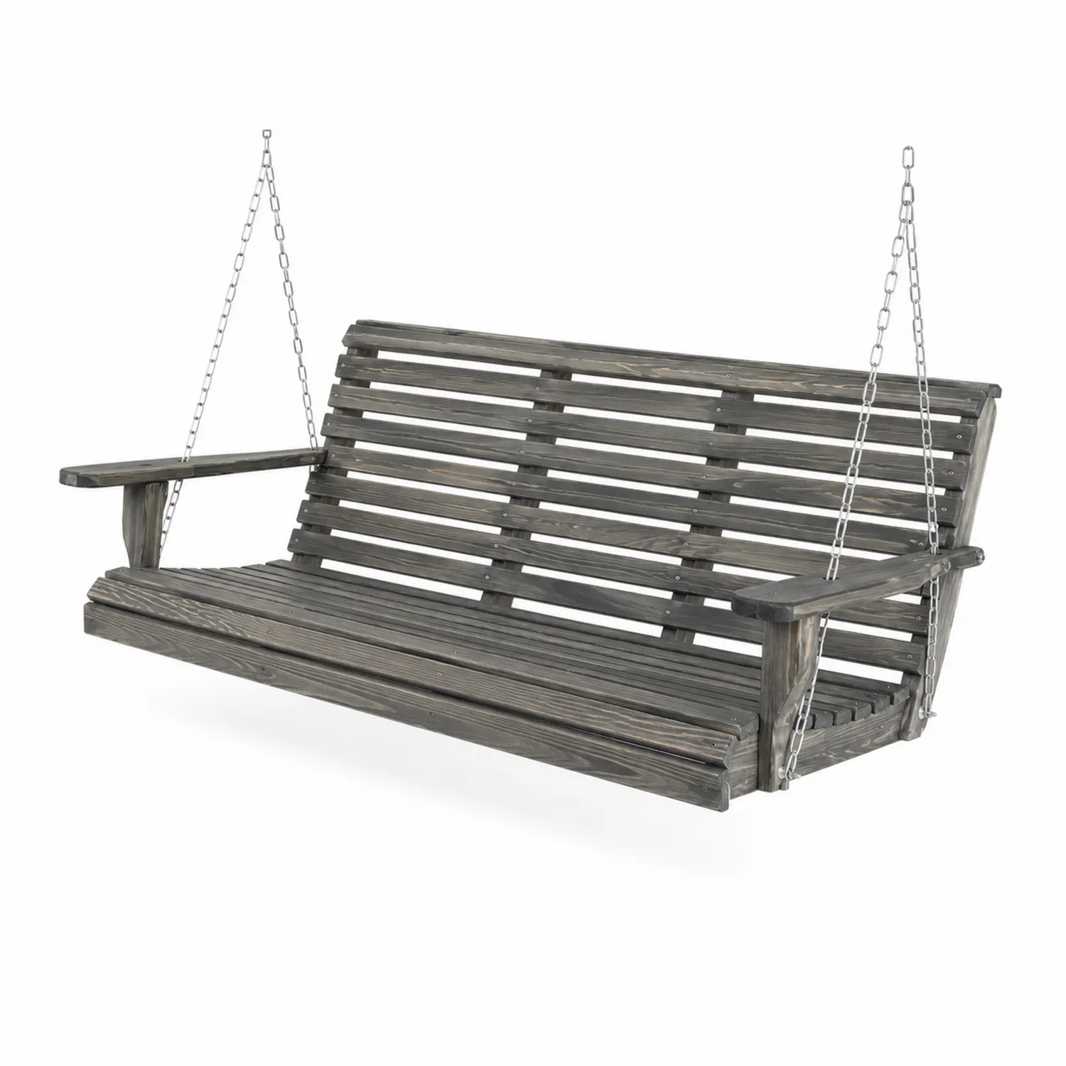 Balançoire de porche en bois avec chaînes métalliques