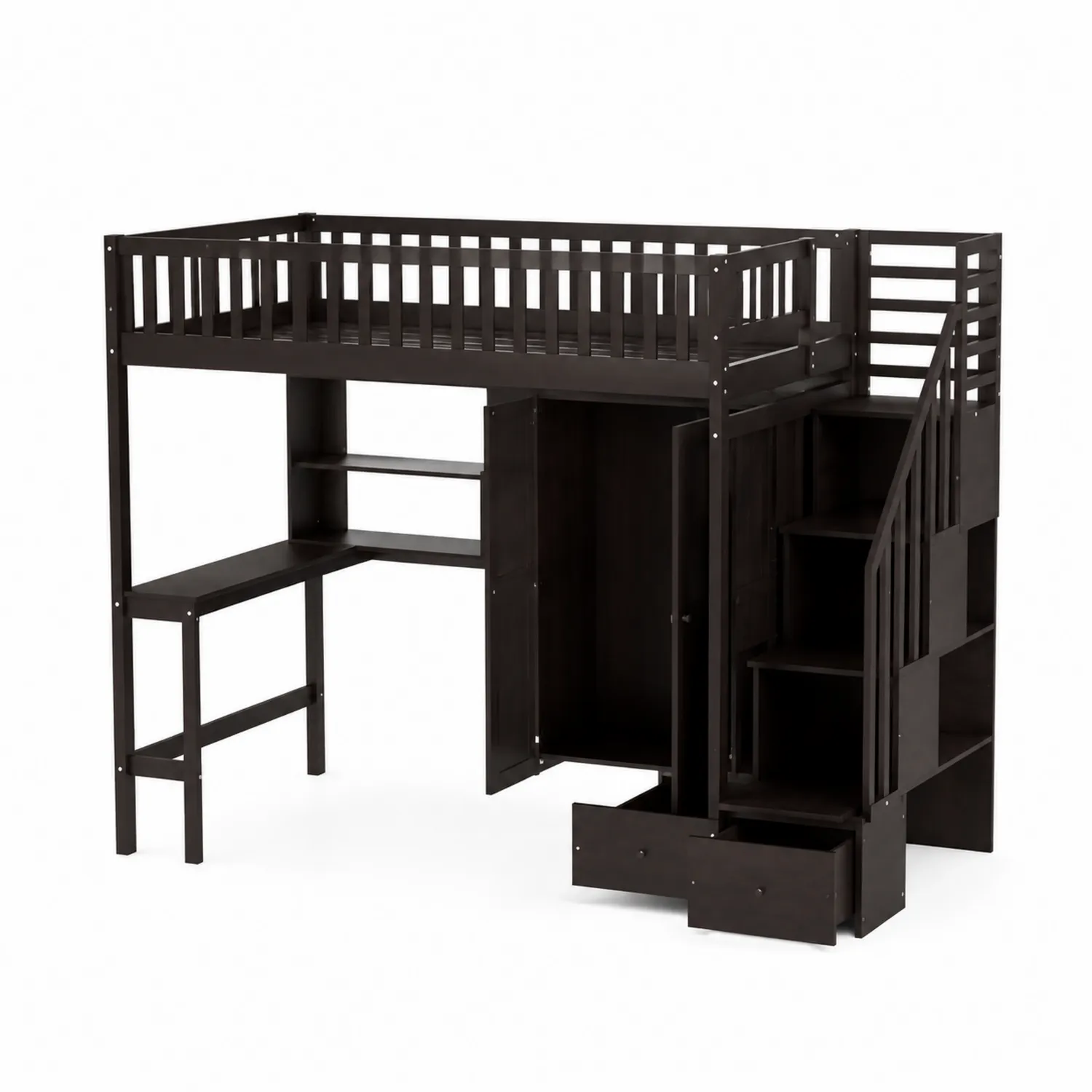 Lit mezzanine en bois avec rangement et bureau intégré Noir