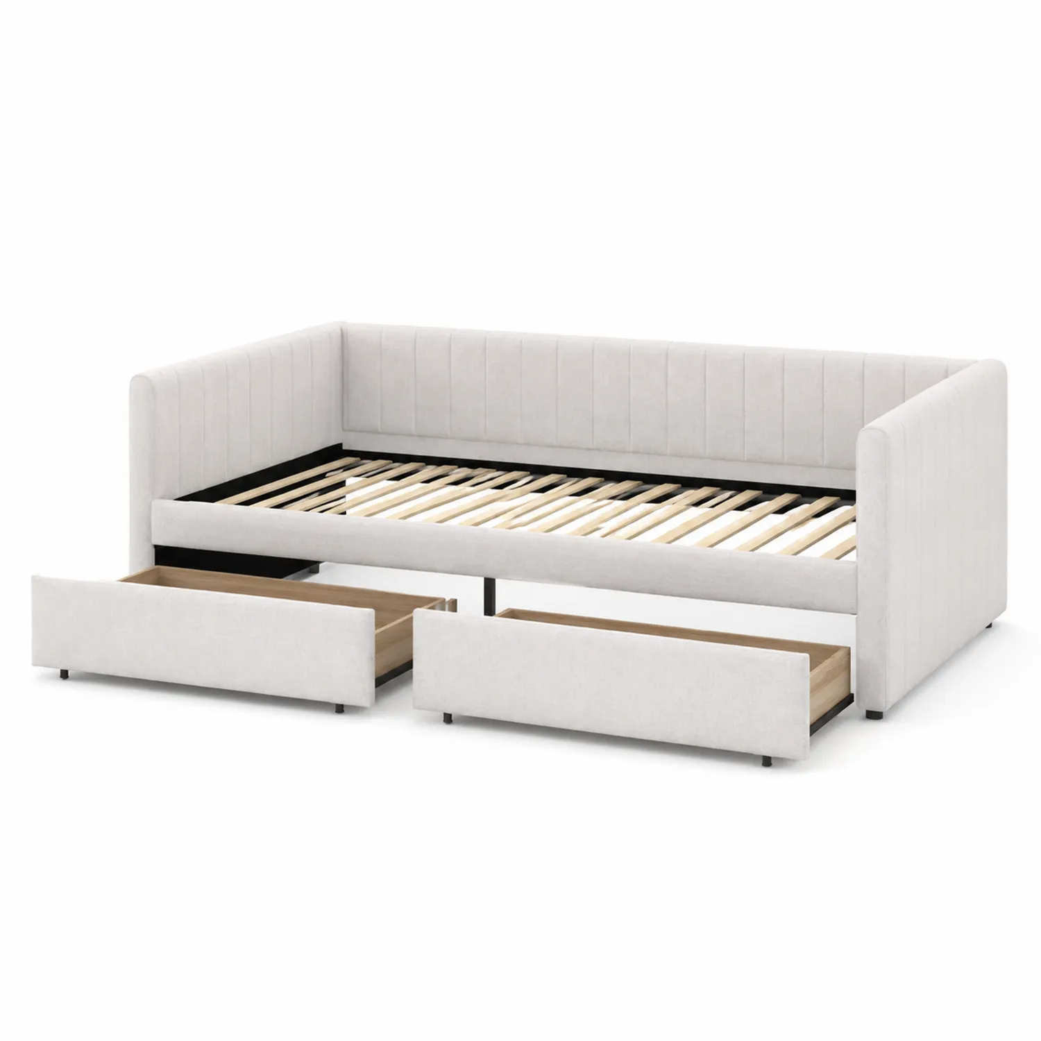 Lit de jour en tissu avec tiroirs 200x90 cm Beige