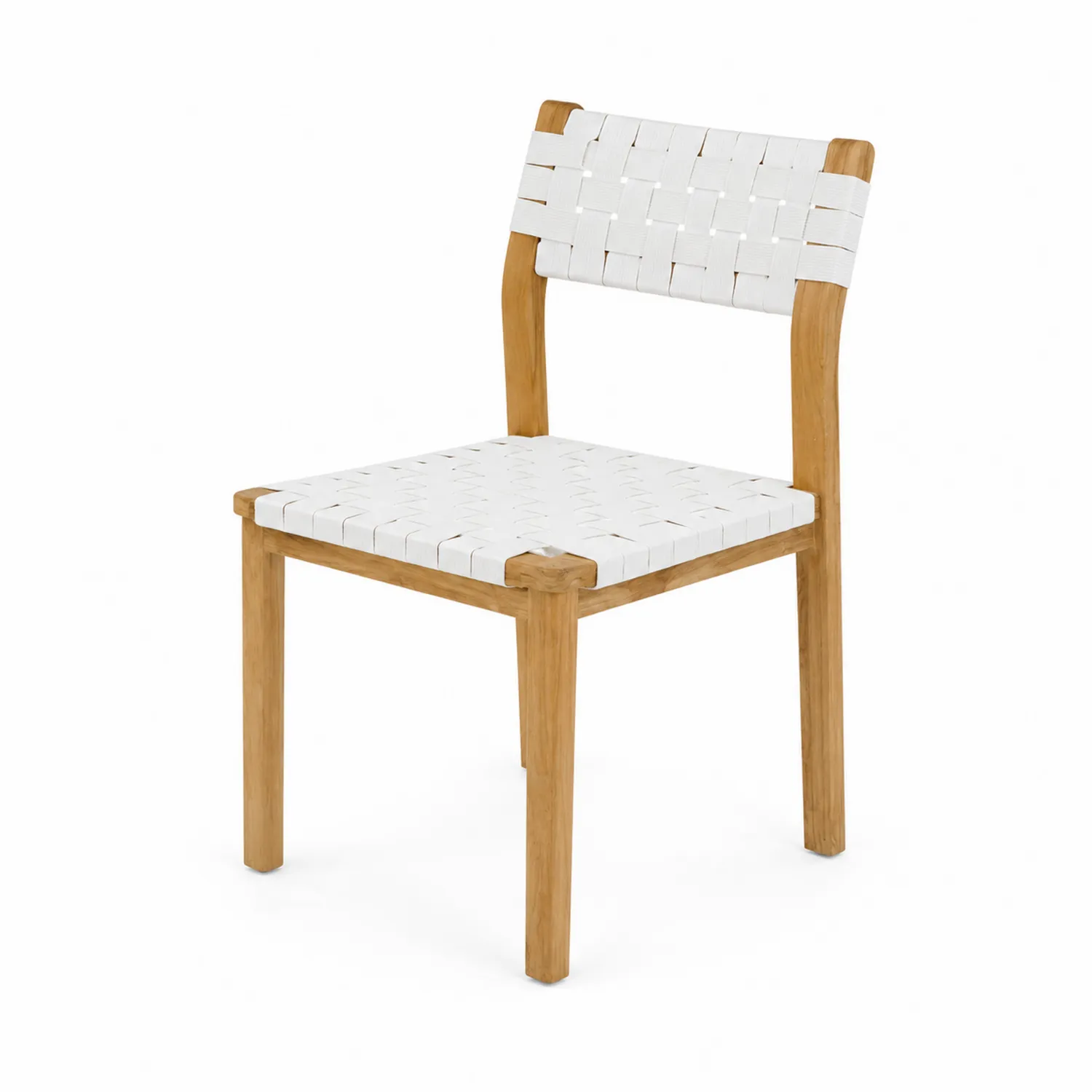 Chaise en teck avec sangle en polyester blanc