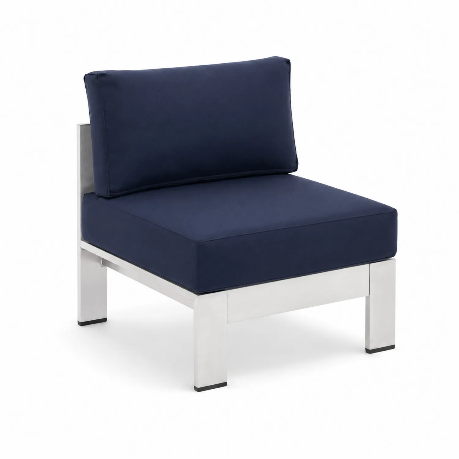 Fauteuil d'extérieur en métal avec coussins bleu foncé