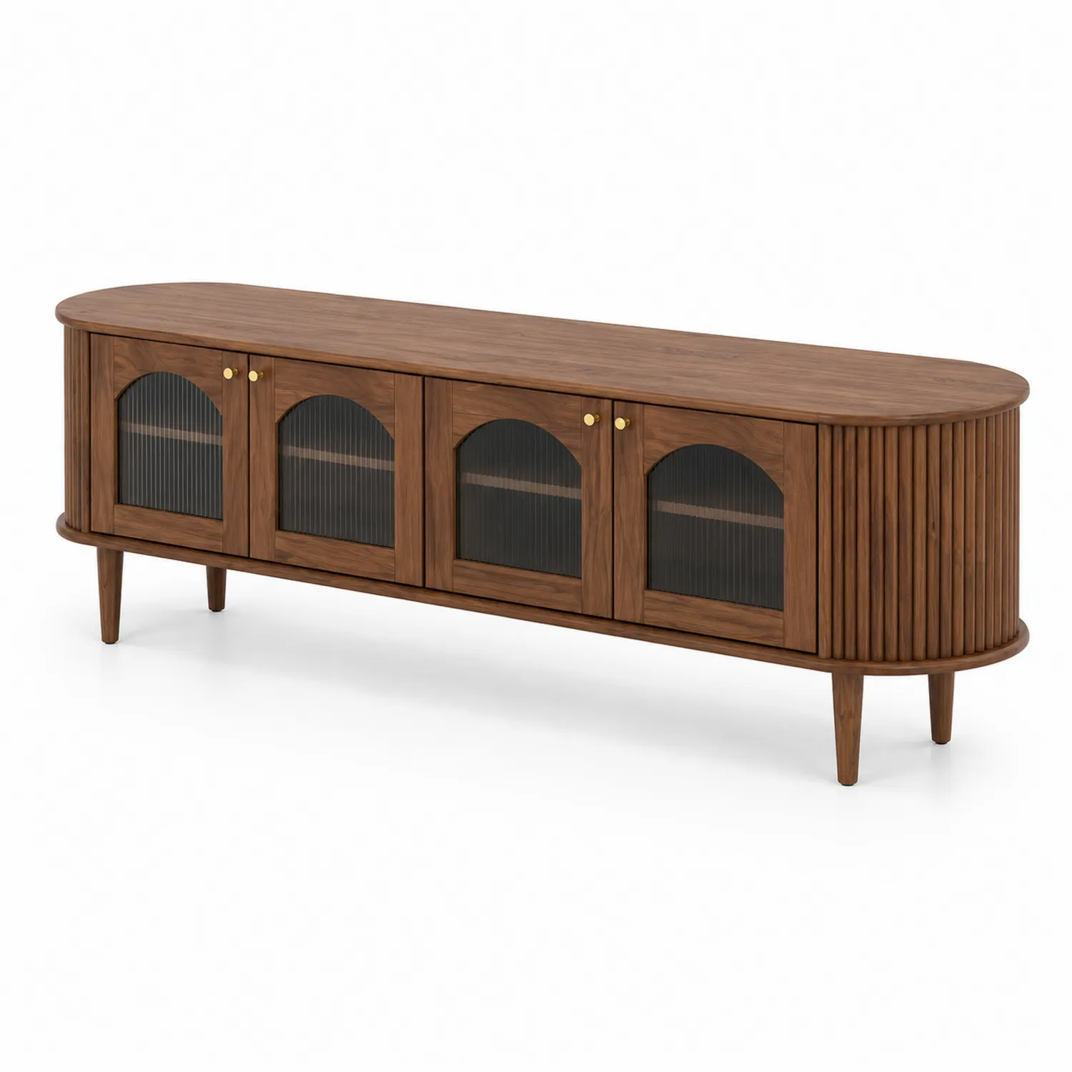 Meuble TV en bois avec portes en verre cannelé