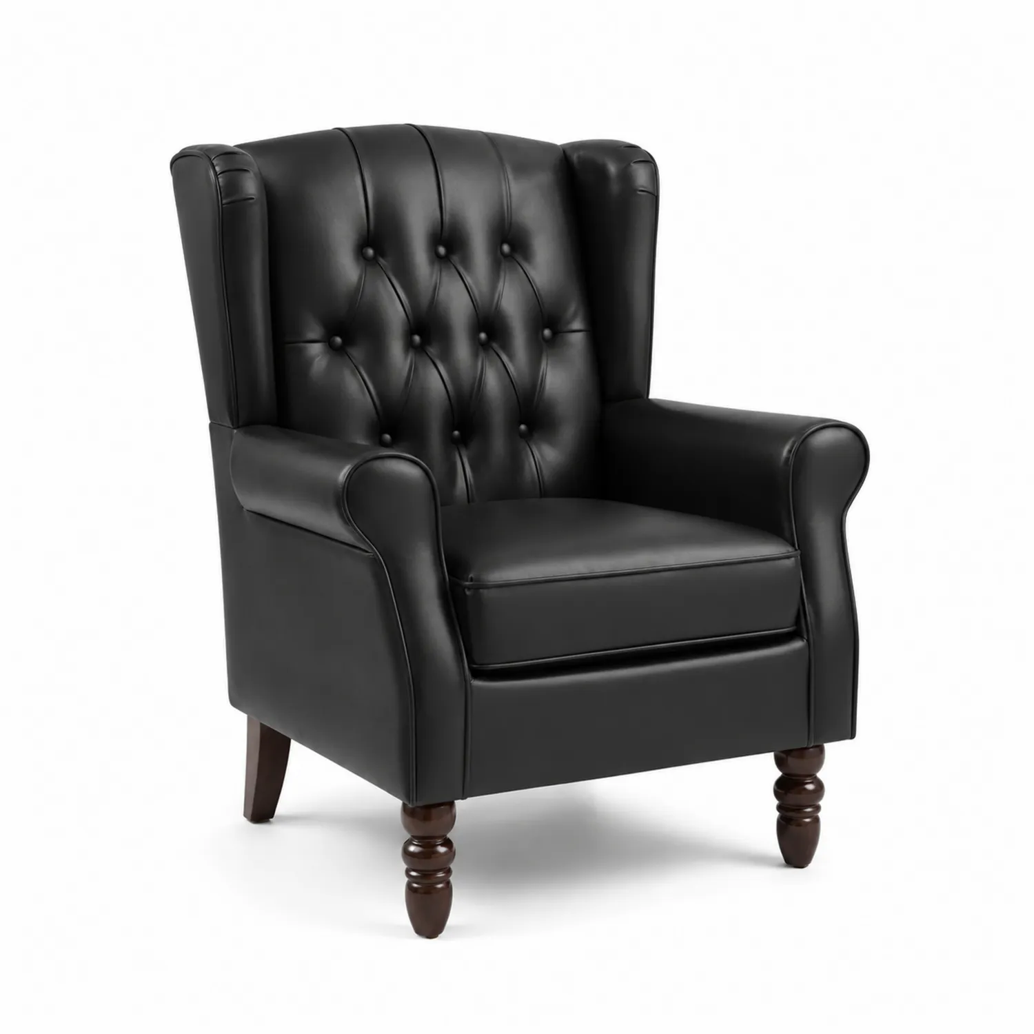 Fauteuil en cuir synthétique noir avec pieds en bois massif