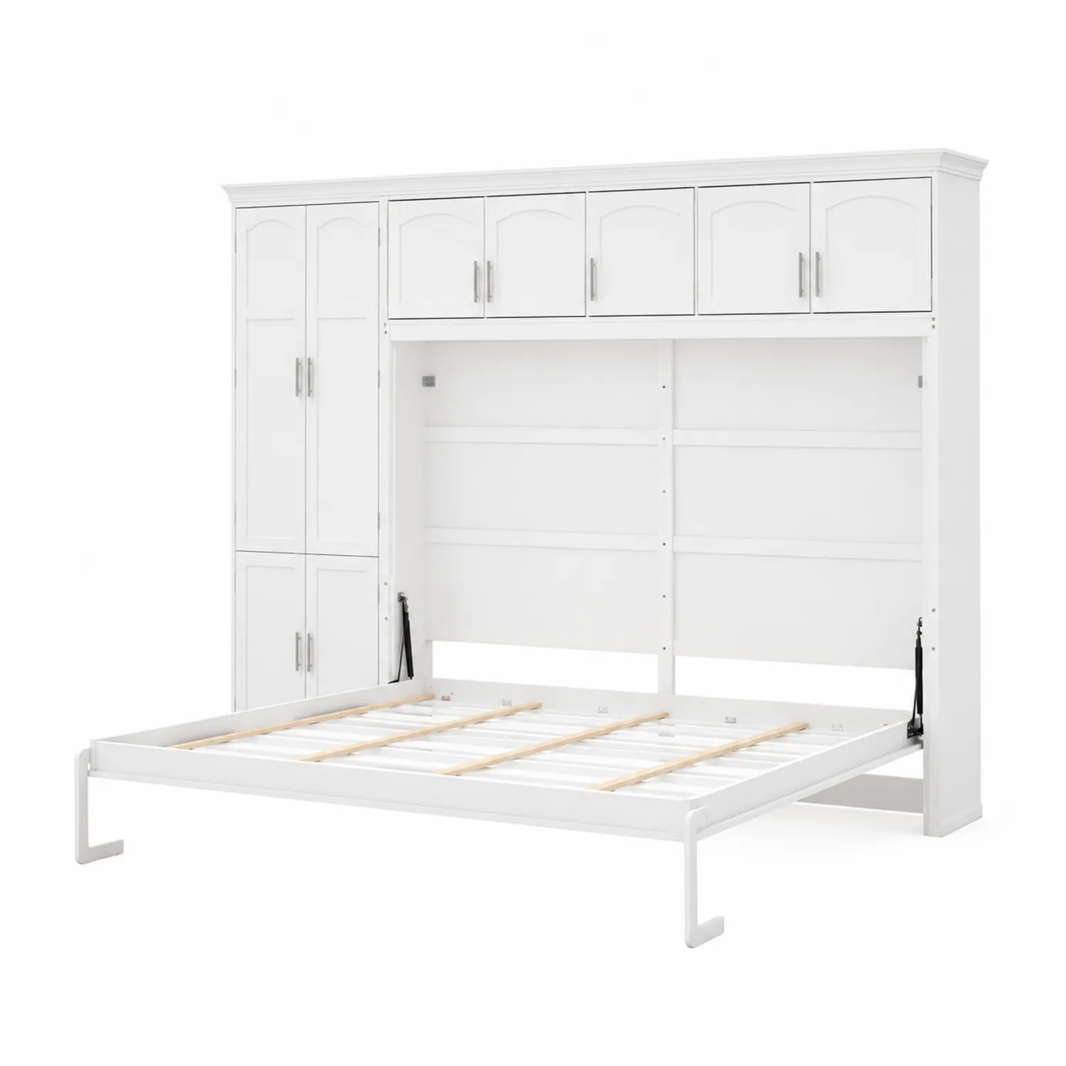 Lit escamotable blanc avec rangement intégré en bois et métal 200x160 cm