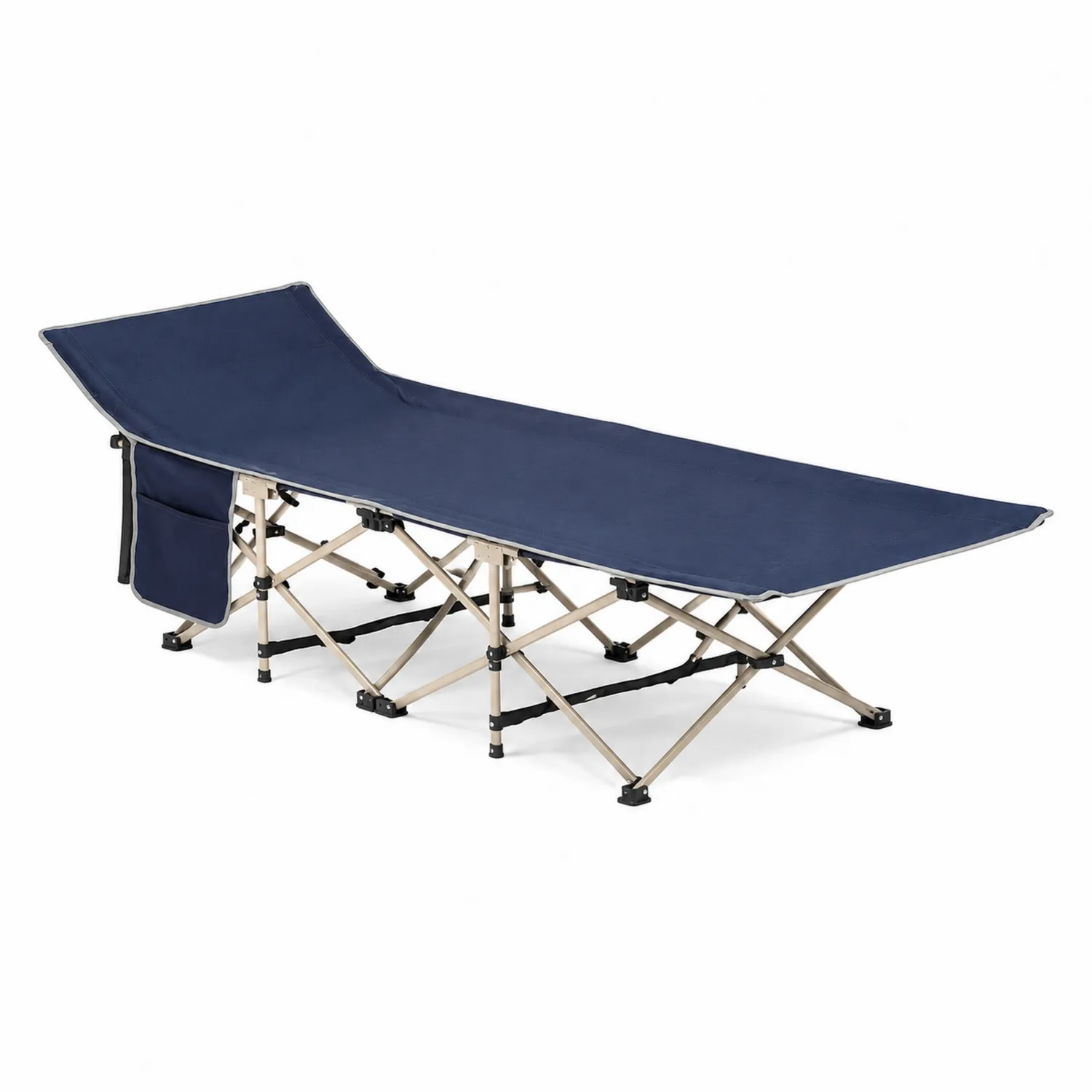 Chaise Longue Extérieure Pliante en Tissu Bleu avec Structure en Métal