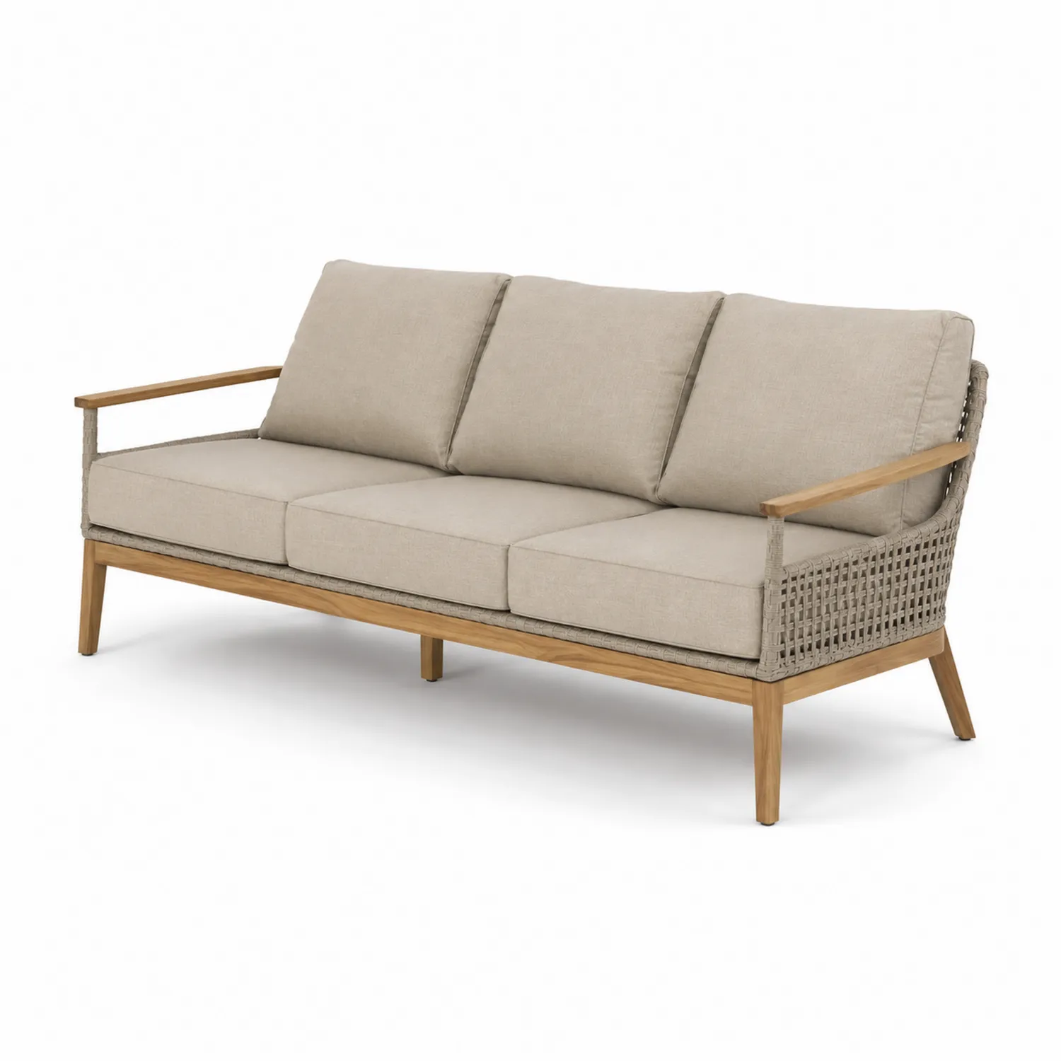 Canapé de jardin 3 places en bois et tissu beige