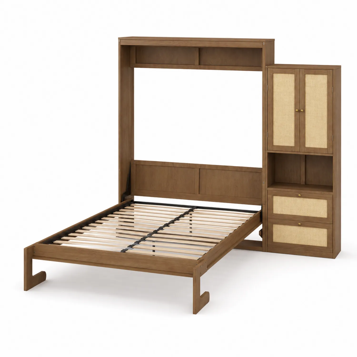 Lit escamotable en bois d'acajou avec rangement 140x200 cm