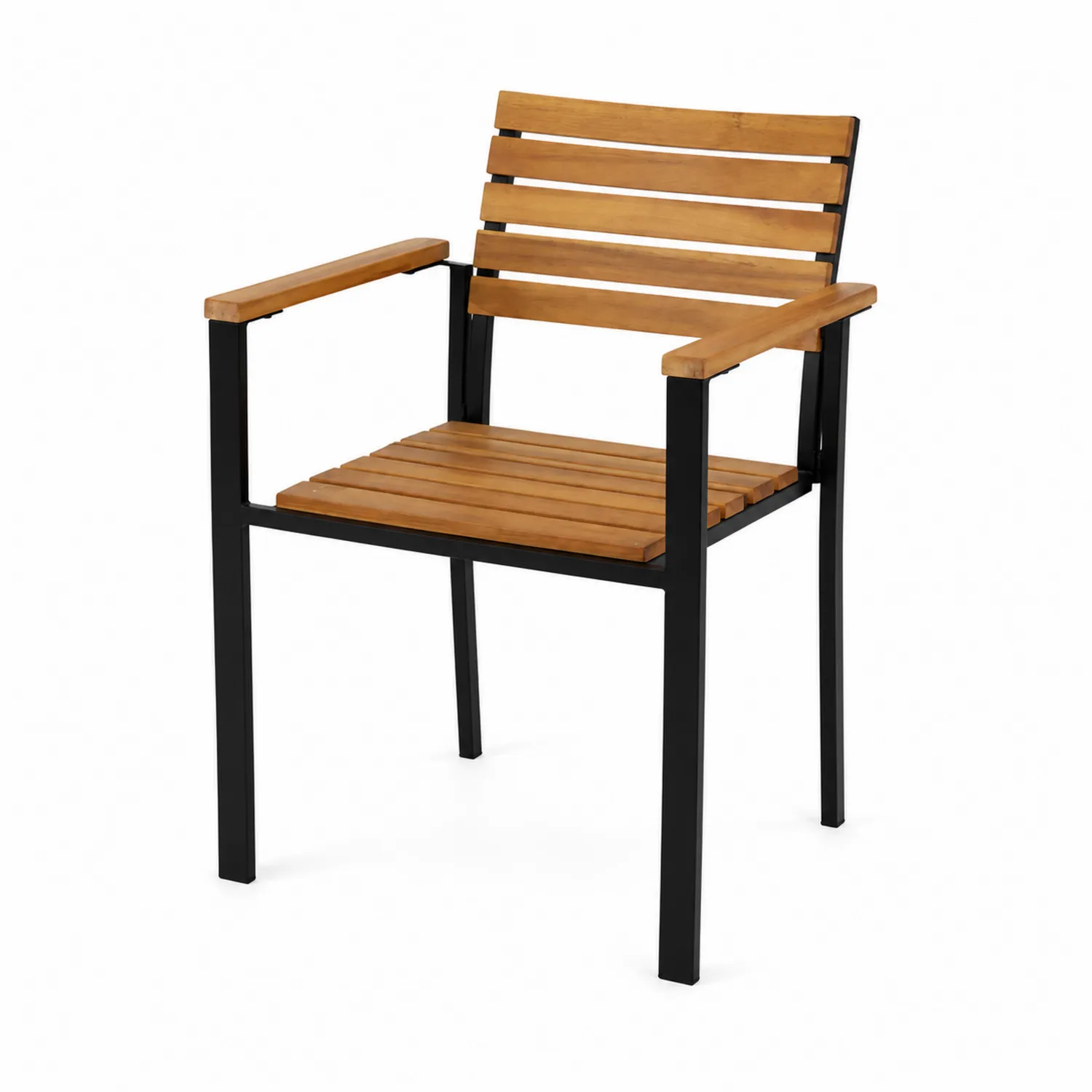 Chaise en bois d'acacia et métal noir pour extérieur