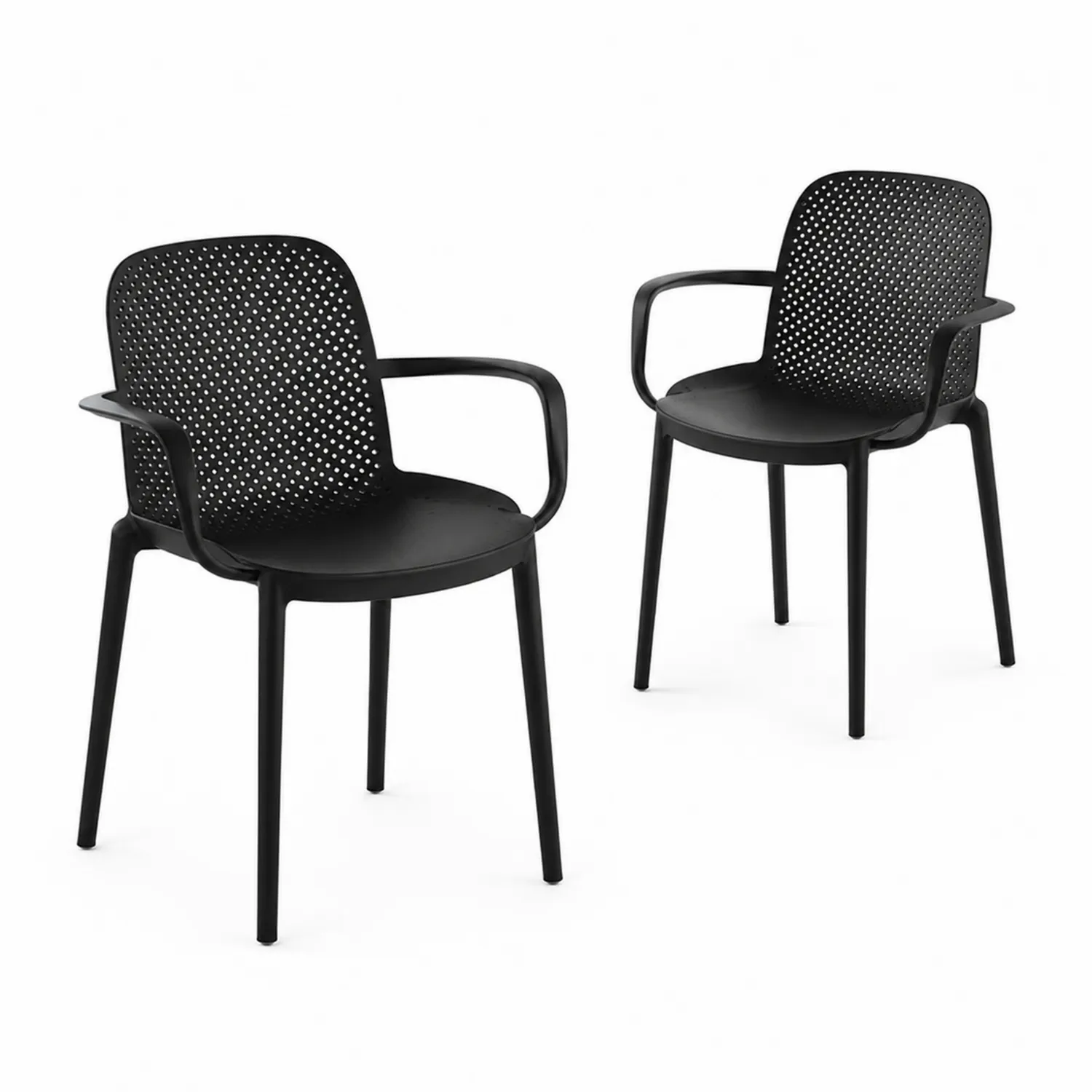 Chaises en Plastique Noir avec Accoudoirs