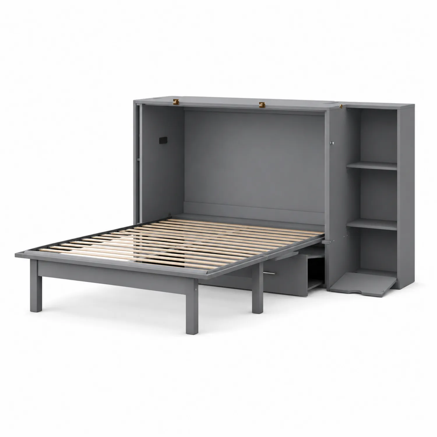 Lit escamotable en Bois Gris avec Étagères 200x140 cm