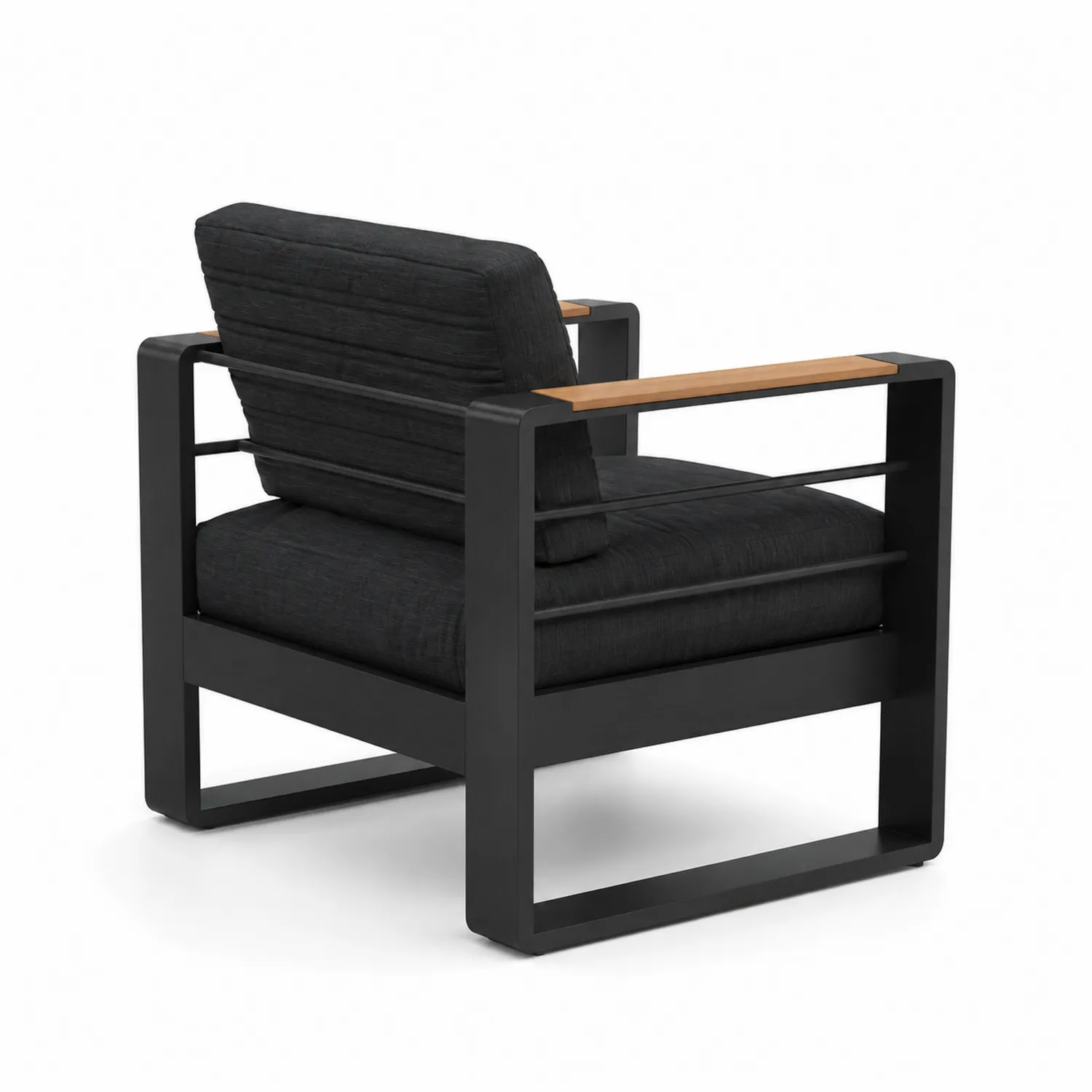Fauteuil en métal et bois avec coussins en polyester Noir