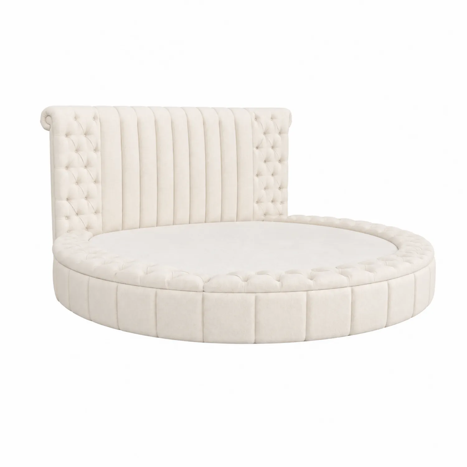 Lit rond en velours avec tête de lit capitonnée 240 cm