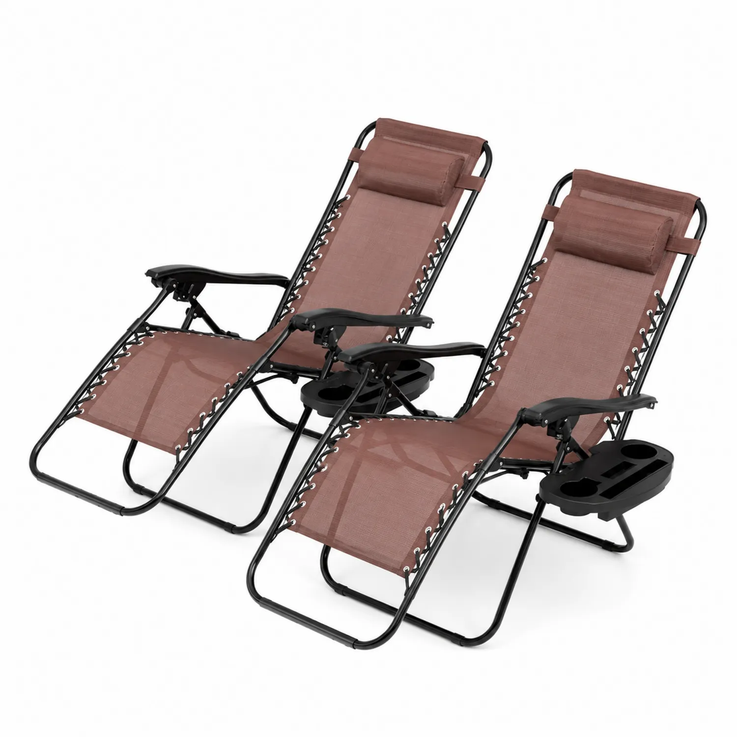 Lot de 2 chaises de jardin pliantes avec structure en acier et maille Marron
